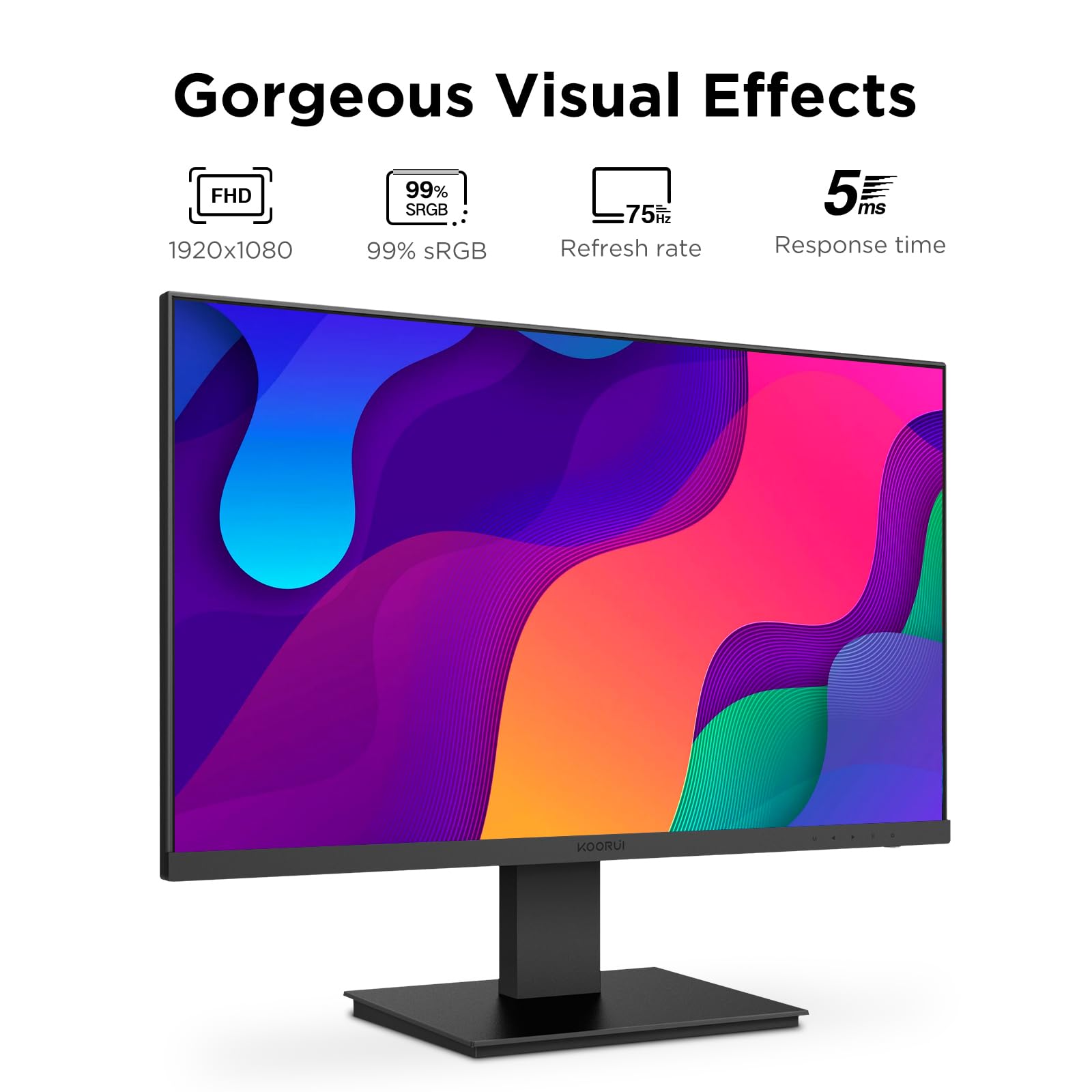 KOORUI 24 Inch 100Hz Gaming Monitor with Built-in Speakers, FHD 1080P, 99% sRGB, FreeSync & G-Sync Compatible, HDMI & VGA Ports, 75x75mm VESA Mount, Eye Care & Tilt Adjustment - Perfect for Esports, Home Office & Multi-Screen Setups