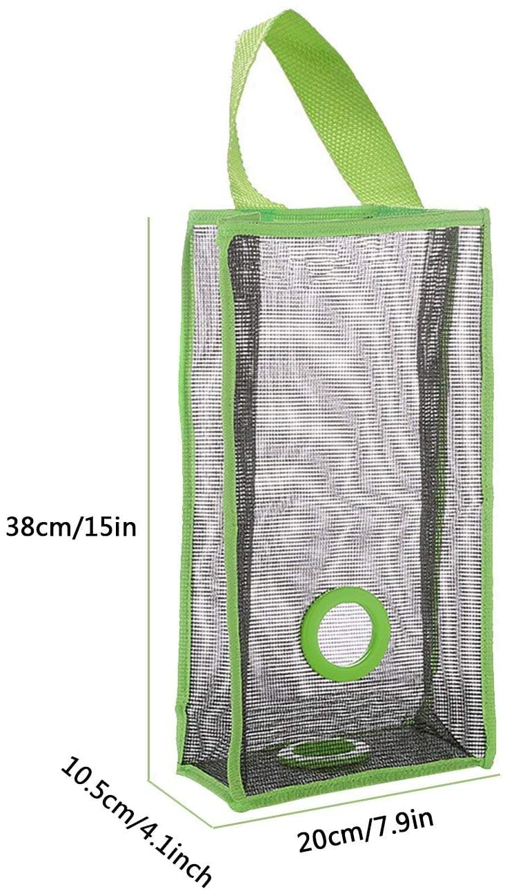 2 Pack Plastic Hanging Bag Holder with Seamless Hooks - Foldable Storage Mesh Trash Bag Dispenser Organizer for Kitchen, Bathroom & Grocery Bags - Space Saving Solution for Home Organization