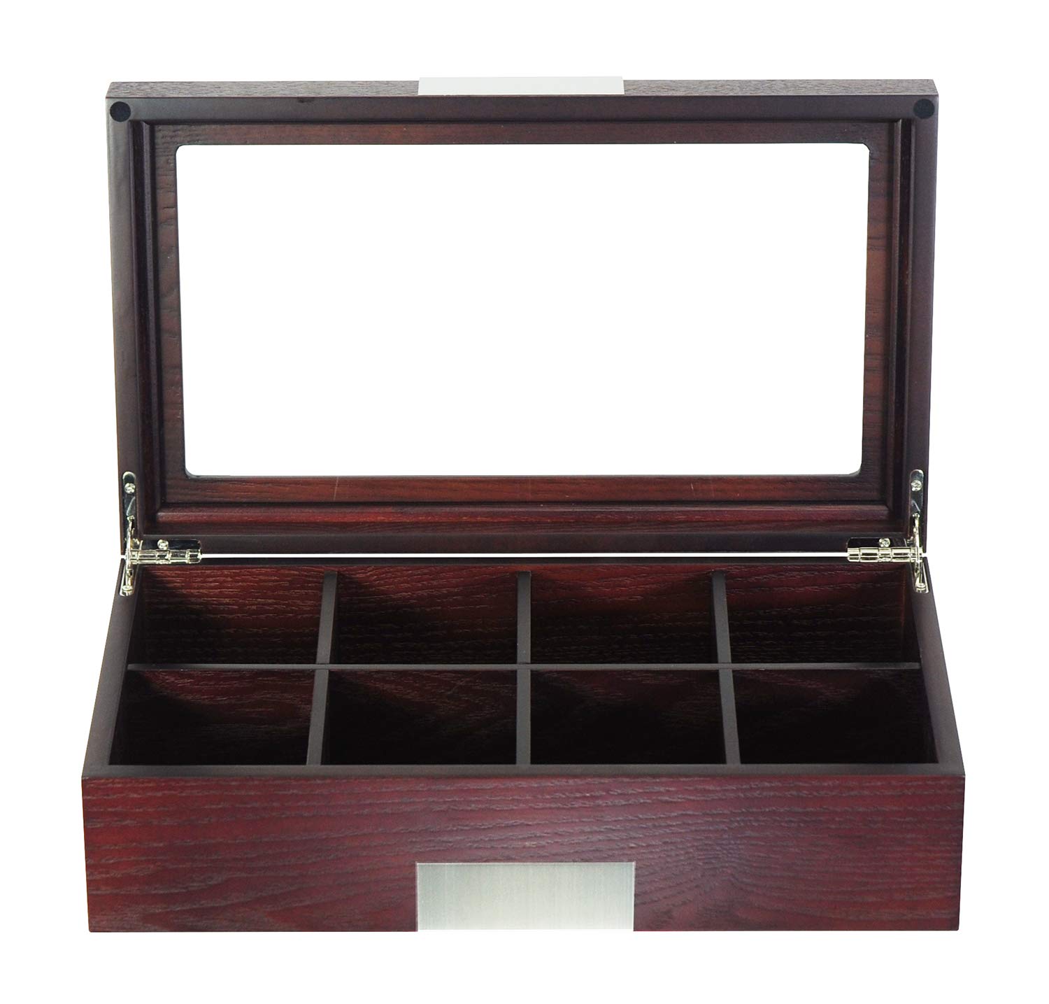 8-Compartment Cherry Wood Tea Storage Box - Organizer Chest for Gourmet Tea & Coffee with Glass Display Lid - Perfect for Kitchen, Pantry, and Tea Room Organization