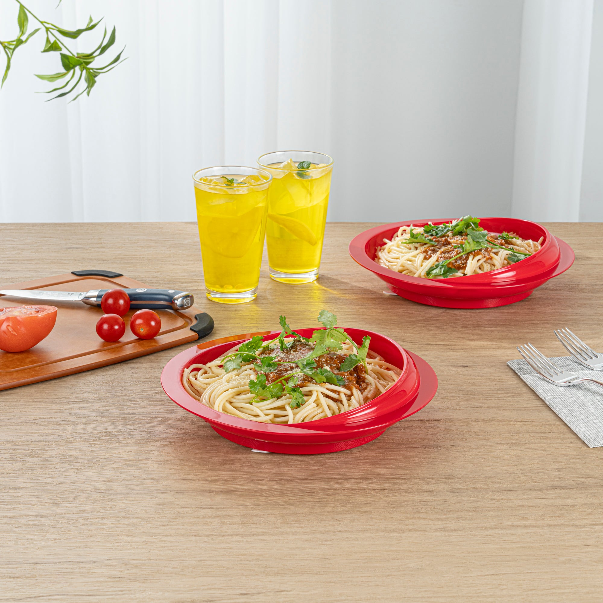 Adapt Tek Round Red Plastic Scoop Plate - Spillproof with Suction Base, 9 x 9 x 2.25 Inches, 1 Count - Perfect for Baby Feeding, Toddler Mealtime & Special Needs Dining