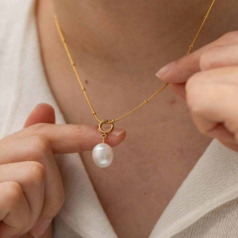 18K Gold Plated Satellite Pearl Pendant Necklace for Women - Elegant Dainty Jewelry Gift for Birthday, Anniversary & Valentine's Day | JDN489