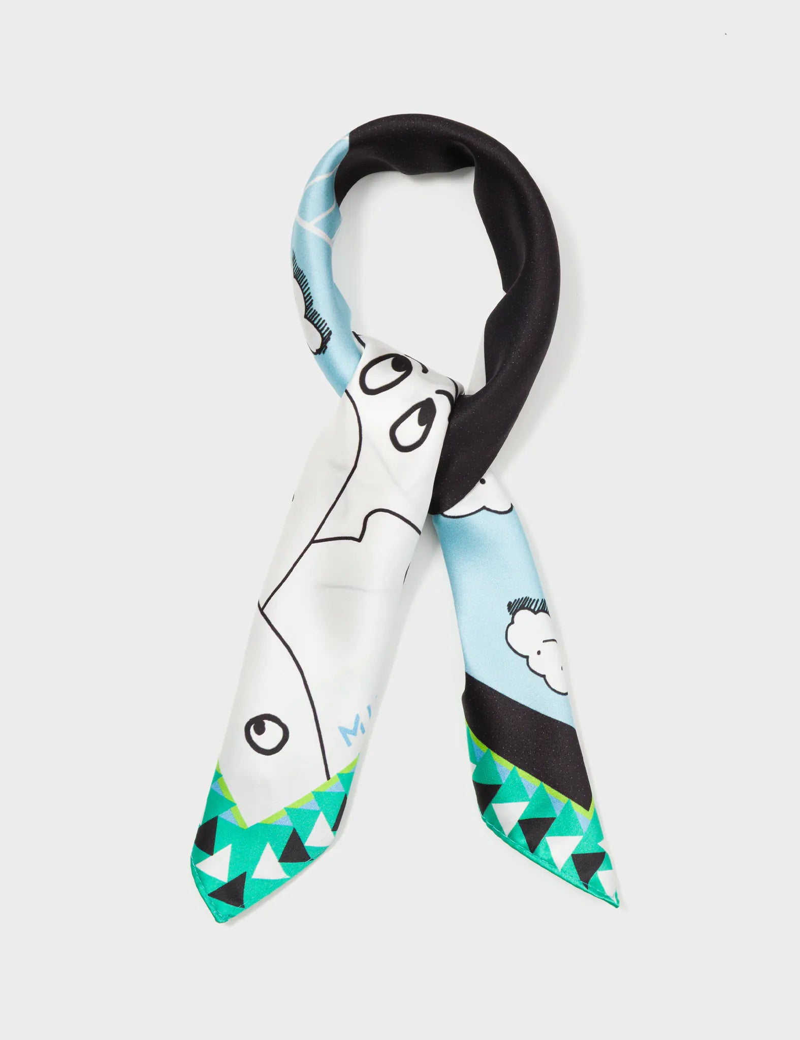 Elegant Black Silk Scarf with Happy Mountains Design - Perfect for Women's Fashion Accessories, Gift Giving, and Special Occasions