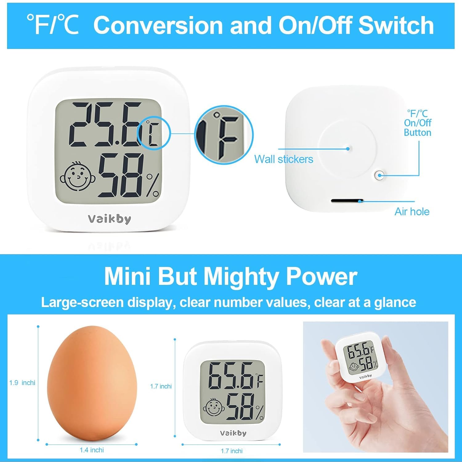 Vaikby 2-Pack Digital Indoor Thermometer Hygrometer - High Accuracy Temperature & Humidity Monitor for Home, Office, Greenhouse, Reptile Terrarium, Humidor, Wine Cellar | Perfect for Baby Room, Bathroom & Indoor Gardening