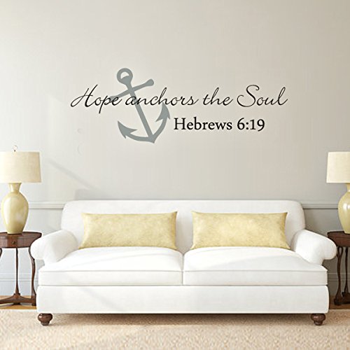 Bible Verse Wall Decal - Hope Anchors The Soul Scripture Sticker in Slate Gray & Black (Medium Size) - Perfect for Home Decor, Church, Nursery & Office Inspiration