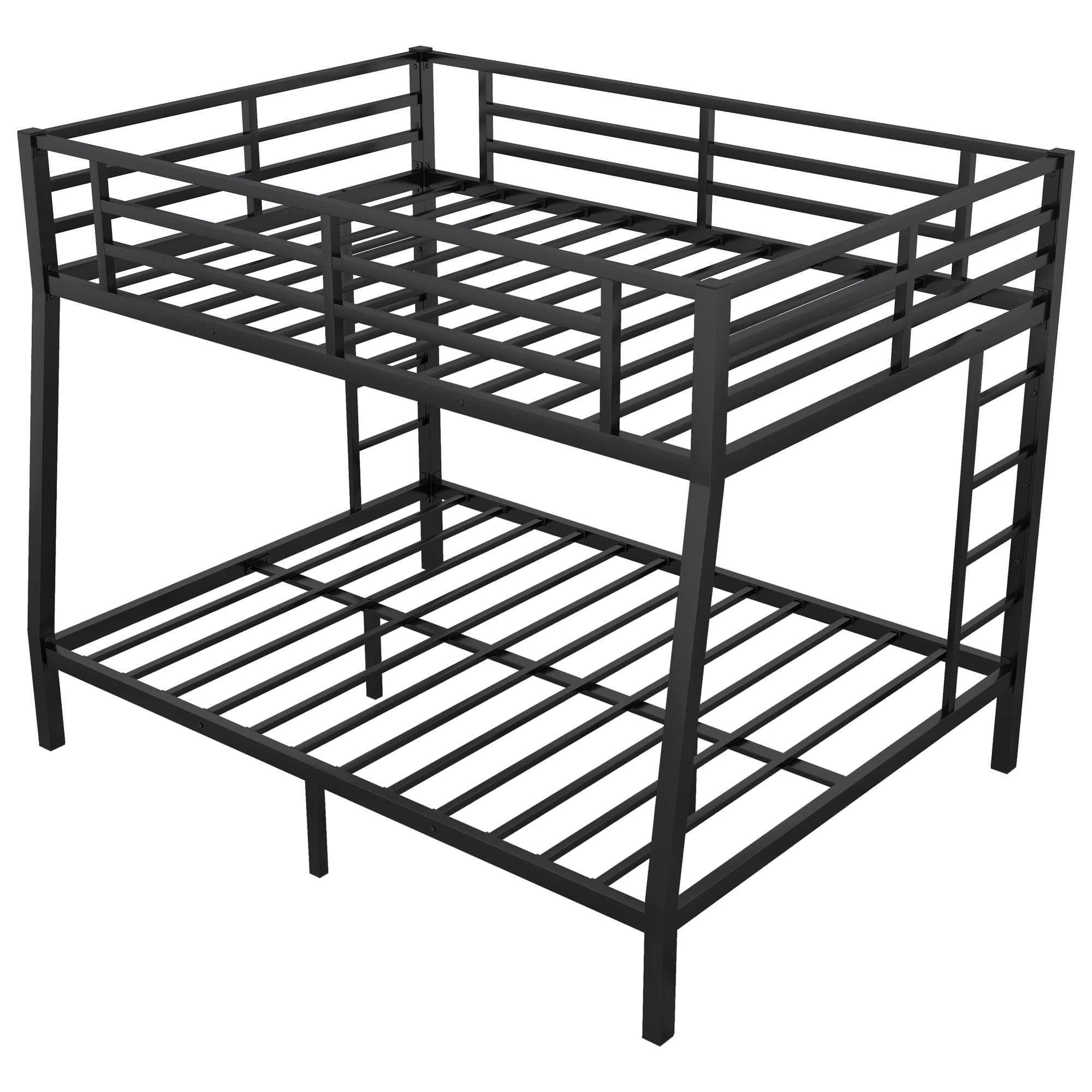 Heavy Duty Metal Full XL Over Queen Bunk Beds for Adults - Sturdy Black Bunk Bed with 2 Ladders, Noise-Free Design - Perfect for Small Spaces, Guest Rooms, Dorms & Vacation Homes