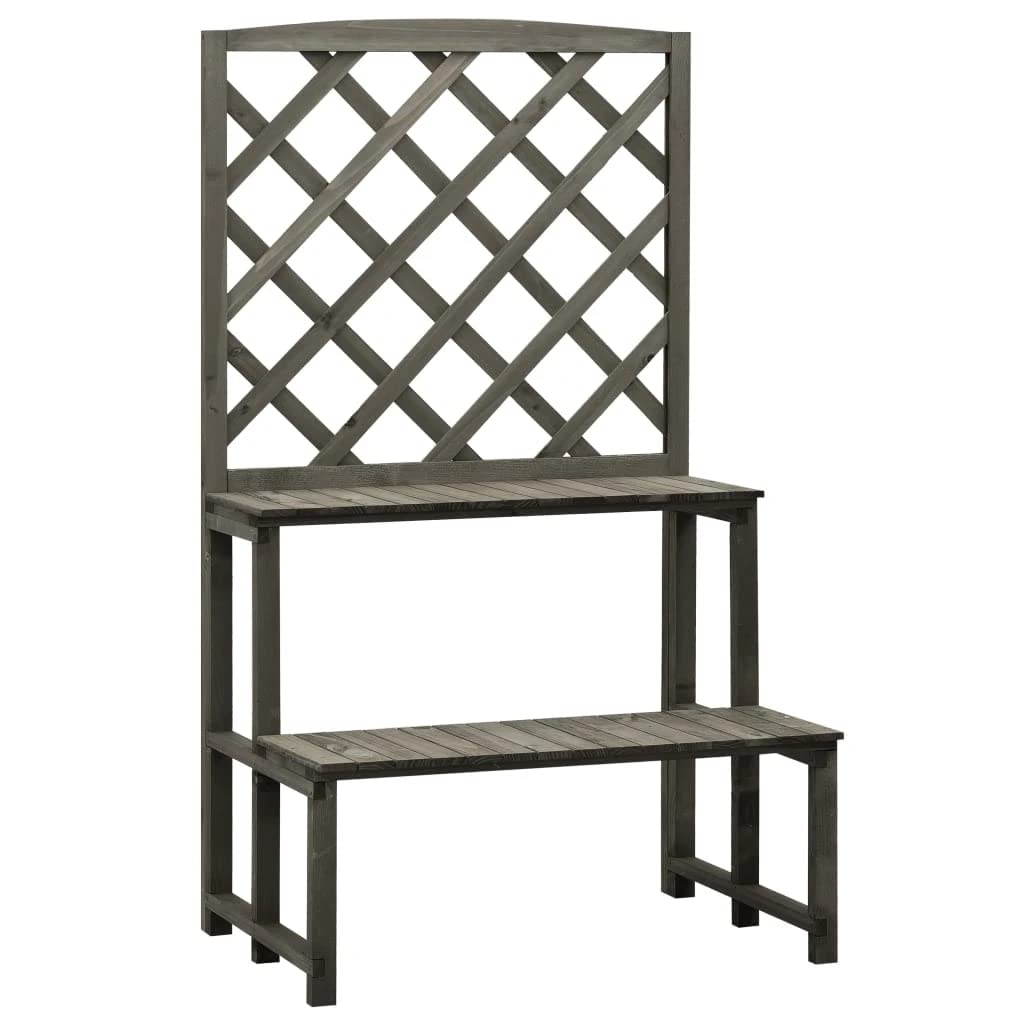 vidaXL Solid Firwood Plant Stand with Trellis for Outdoor Patio Garden - Gray/Orange - Perfect for Climbing Plants, Flowers, and Garden Decor