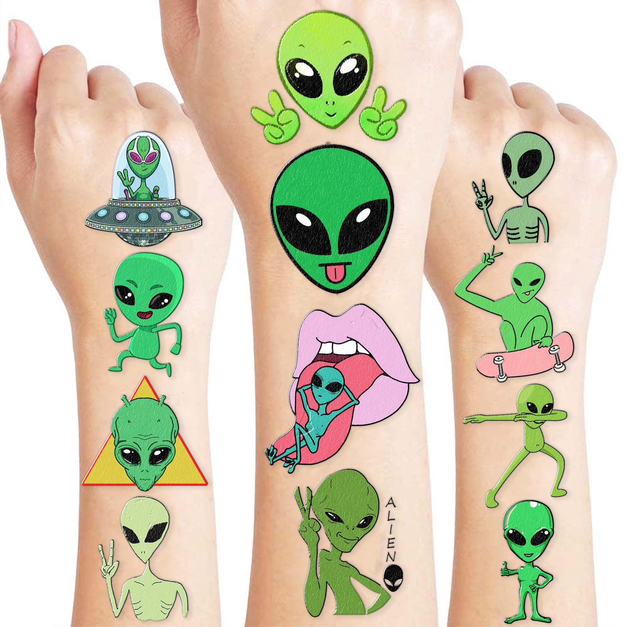 96PCS Alien Temporary Tattoos for Kids - Outer Space Themed Birthday Party Decorations, Classroom Rewards & School Prizes - Fun Stickers for Boys & Girls (8 Sheets) - Perfect for Space Parties, Halloween Costumes & Science Themed Events