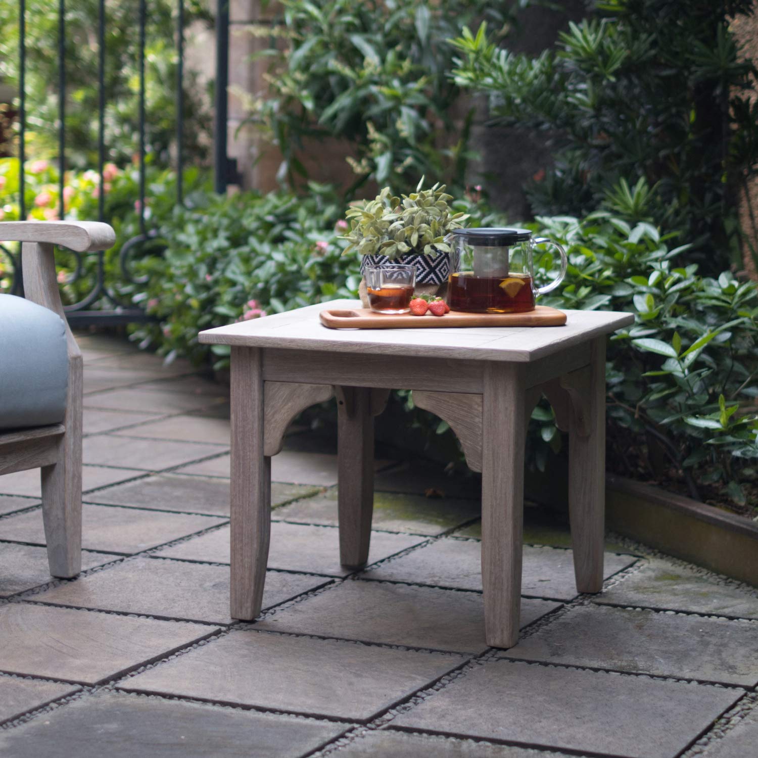 Premium Indonesian Teak Patio Side Table - Cambridge Casual Superior Auburn Finish, Weather-Resistant Outdoor Furniture for Garden, Deck, and Poolside Use