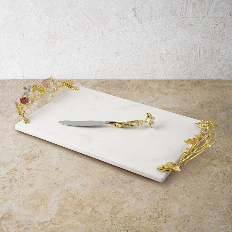 Premium Wildflowers Cheese Board Set with Stainless Steel Knife - Perfect for Wine & Cheese Parties, Charcuterie, and Entertaining Guests