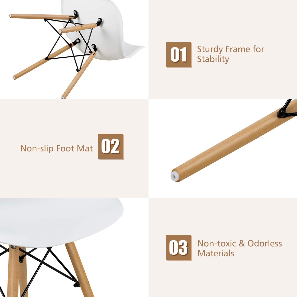 GOFLAME DSW Dining Chairs Set of 4 - Modern Plastic Shell Chairs with Wooden Legs, Armless Eiffel Style Side Chairs with Ergonomic Backrest - Perfect for Kitchen, Dining Room, Living Room & Bedroom - White