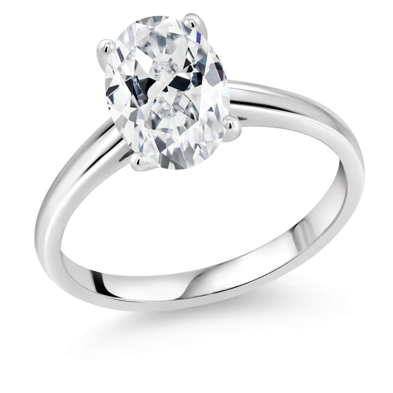 10K White Gold Oval White Zirconia Solitaire Ring Set for Women - Elegant Engagement, Wedding, Anniversary Jewelry Gift | Gem Stone King