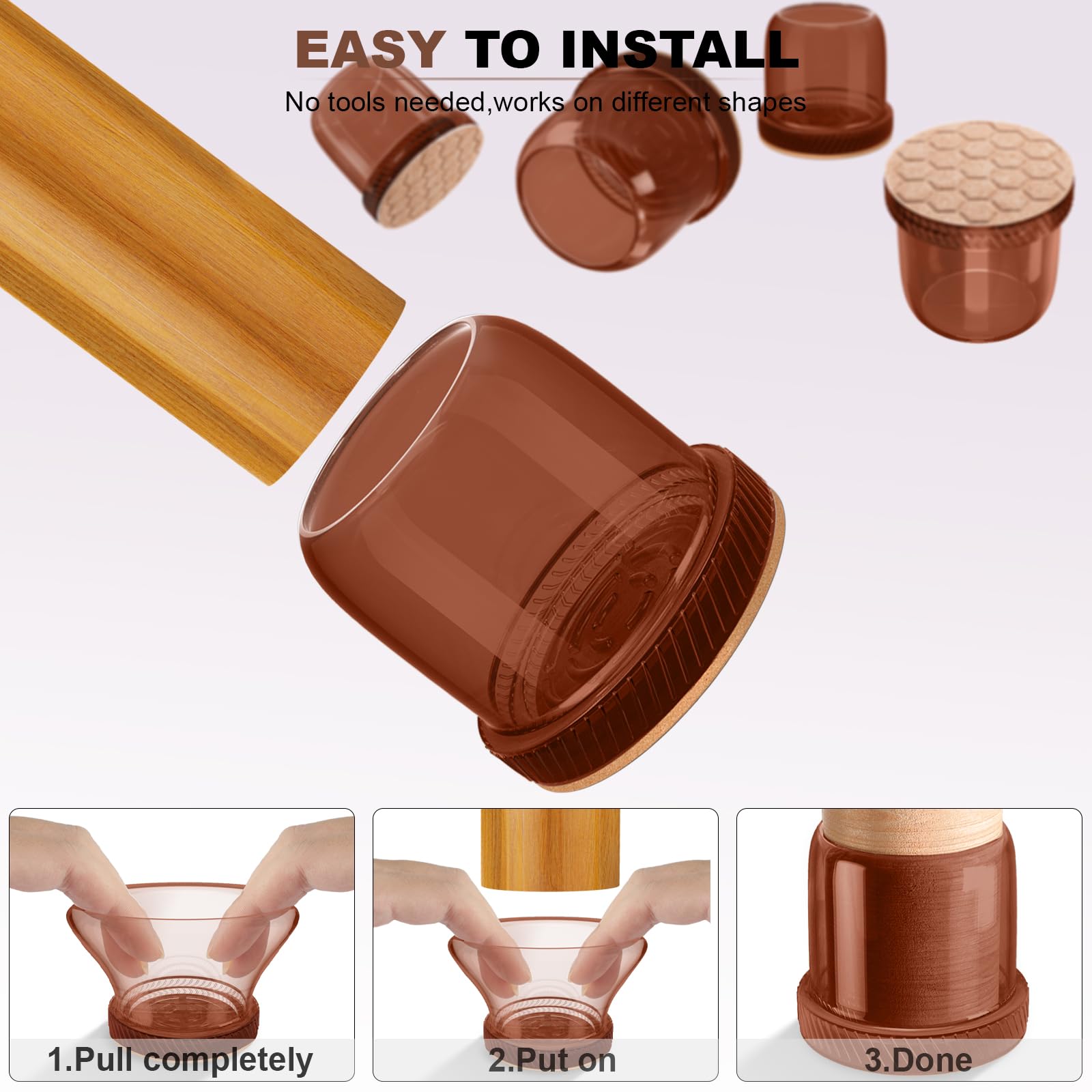24 Pcs Silicone Chair Leg Floor Protectors - Non-Slip Furniture Pads for Hardwood Floors, Brown Round Rubber Caps - Perfect for Dining Chairs, Office Chairs & Home Furniture Protection