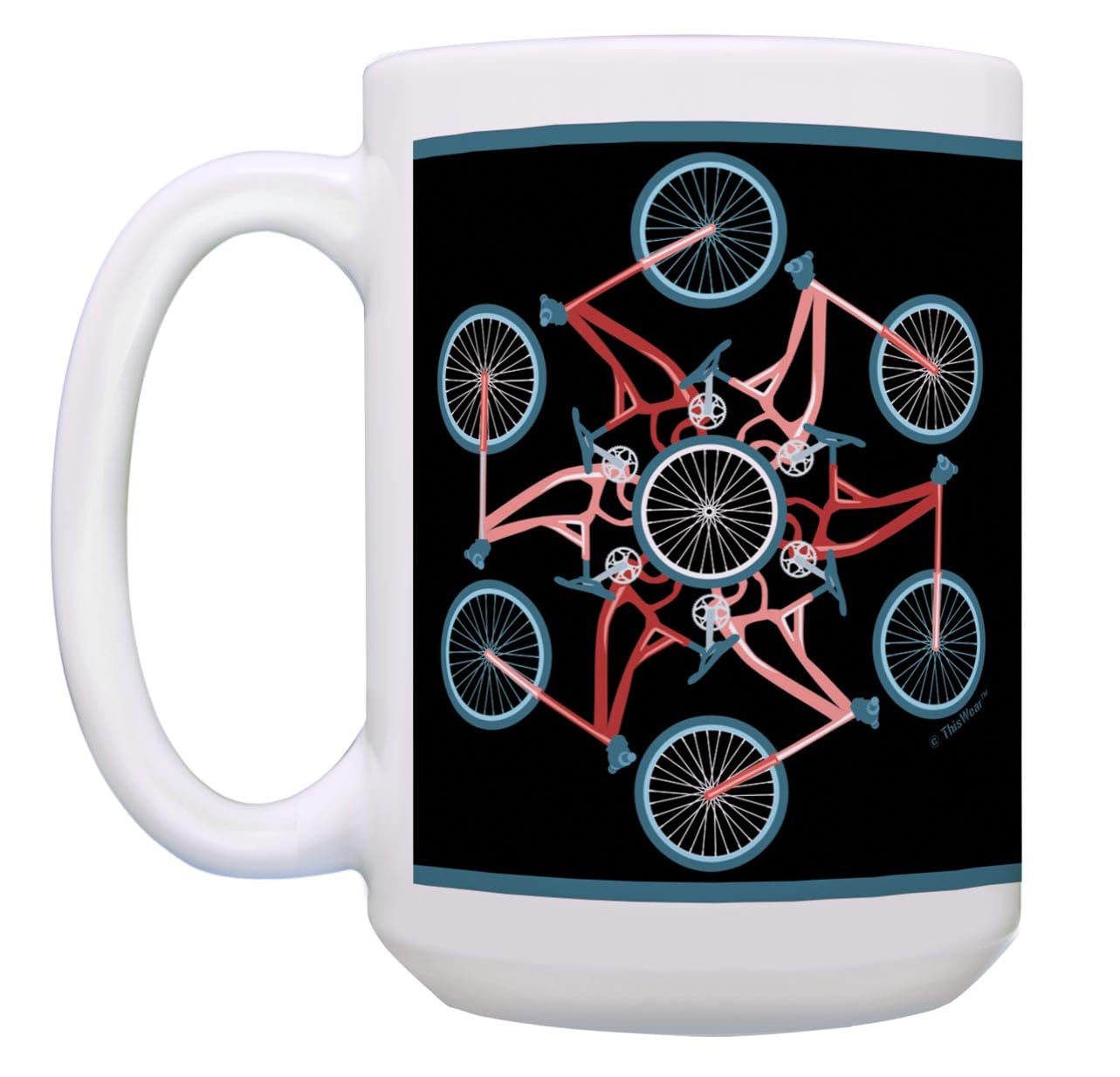 15oz Cool Kaleidoscope Bike Coffee Mug - Ceramic MTB Mug with Handle for Bicycle Lovers - Perfect Cycling Gift for Riders, Commuters & Outdoor Enthusiasts