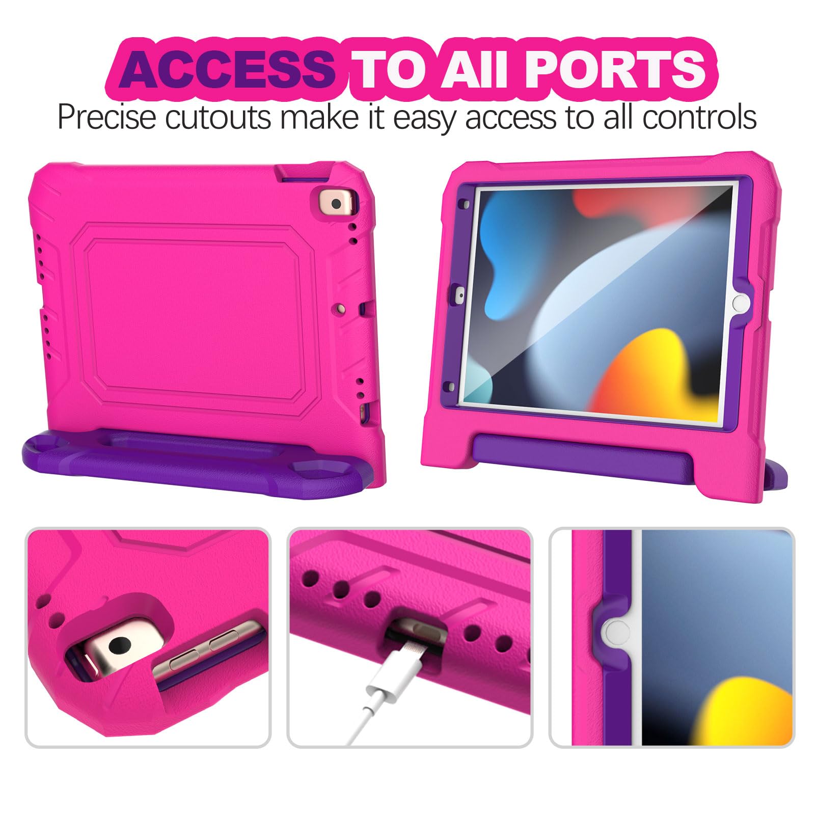 YIHE Shockproof Kids iPad Case for iPad 10.2 Inch 9th/8th/7th Gen (2021/2020/2019), iPad Pro 10.5 & iPad Air 3 - Handle Stand Protective Cover with Screen Protector (Pink & Purple) | Perfect for School, Travel & Home Learning