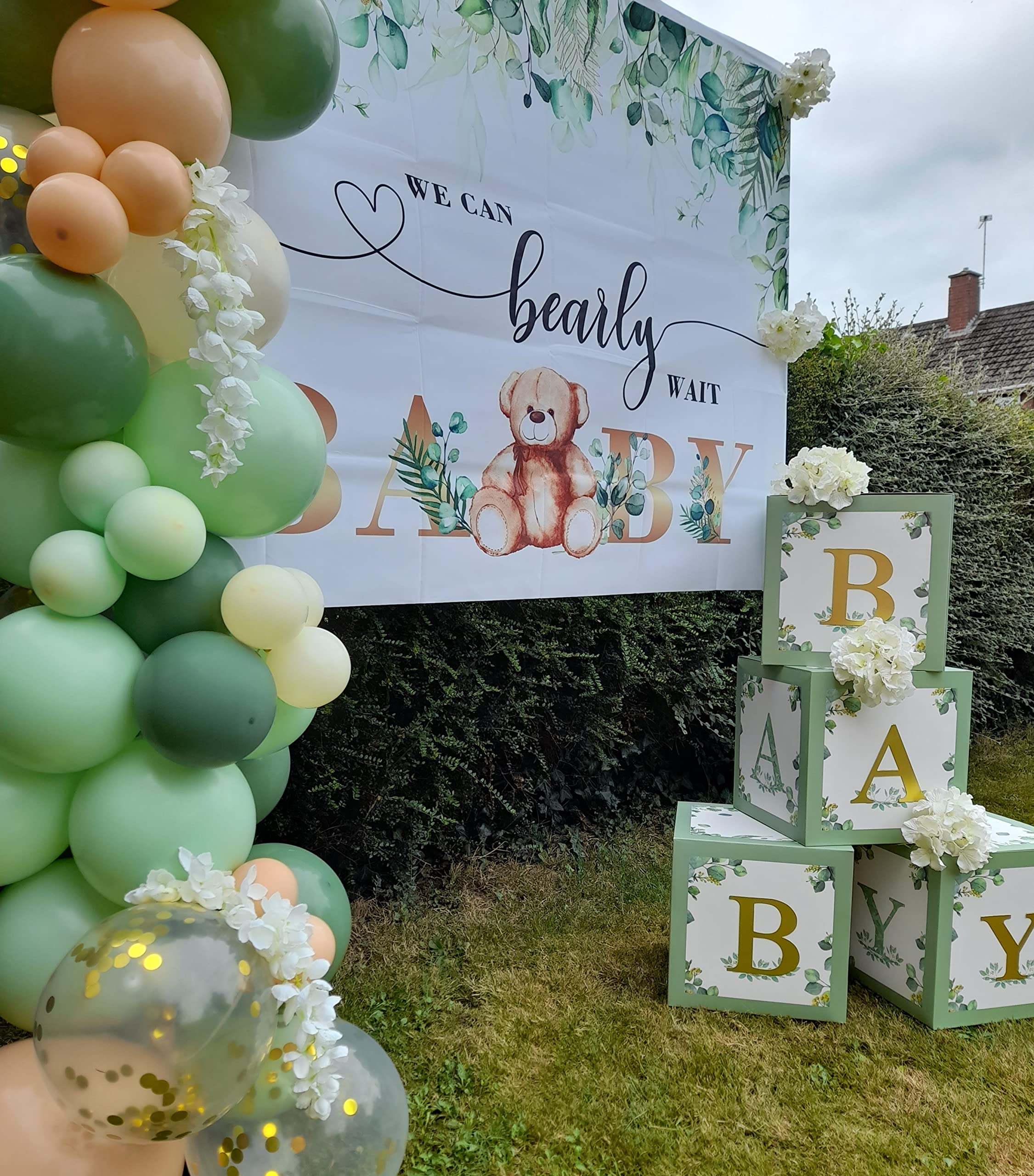 Sage Green Baby Shower Gift Boxes with Alphabet Letters - 4-Piece Set for Gender Reveal, Birthday Party Favors & Nursery Decor | Perfect for Safari Theme, Baby Shower Decorations & Newborn Photo Props