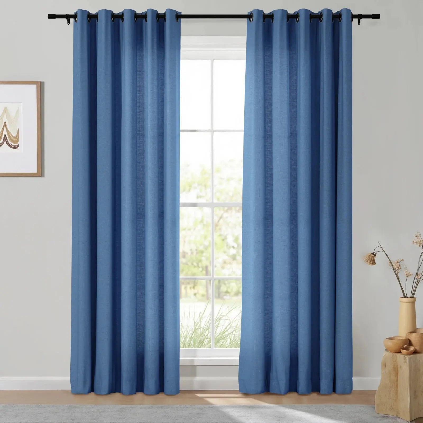 Isabella Heavyweight Cotton Grommet Curtains - Blackout Drapes for Living Room & Bedroom - Noise Reducing Thermal Insulated Window Panels (Set of 2)