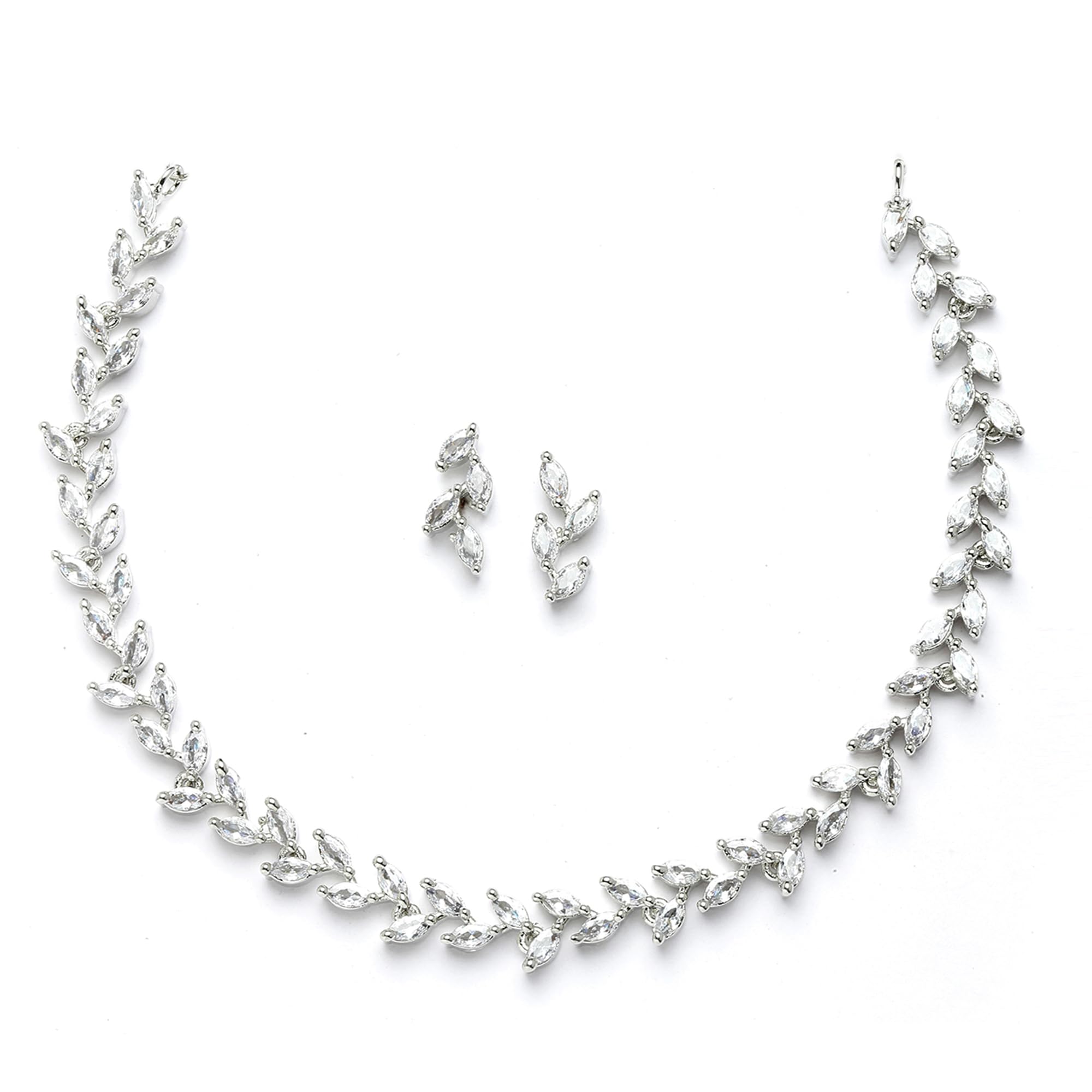Rose Gold-Plated Leaf Design Black & White Diamond Studded Jewelry Set for Women - Elegant Necklace & Earrings Set for Parties, Weddings & Special Occasions