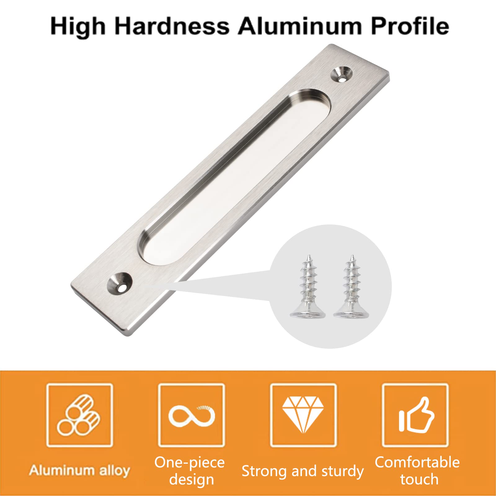 180MM Rectangular Recessed Sliding Door Handles - 2 Pack Brushed Steel Flush Pulls, Aluminum Alloy Closet Door Finger Pulls with Mounting Screws for Sliding Barn Doors, Wardrobes & Cabinet Doors - Modern Minimalist Hardware for Home & Office