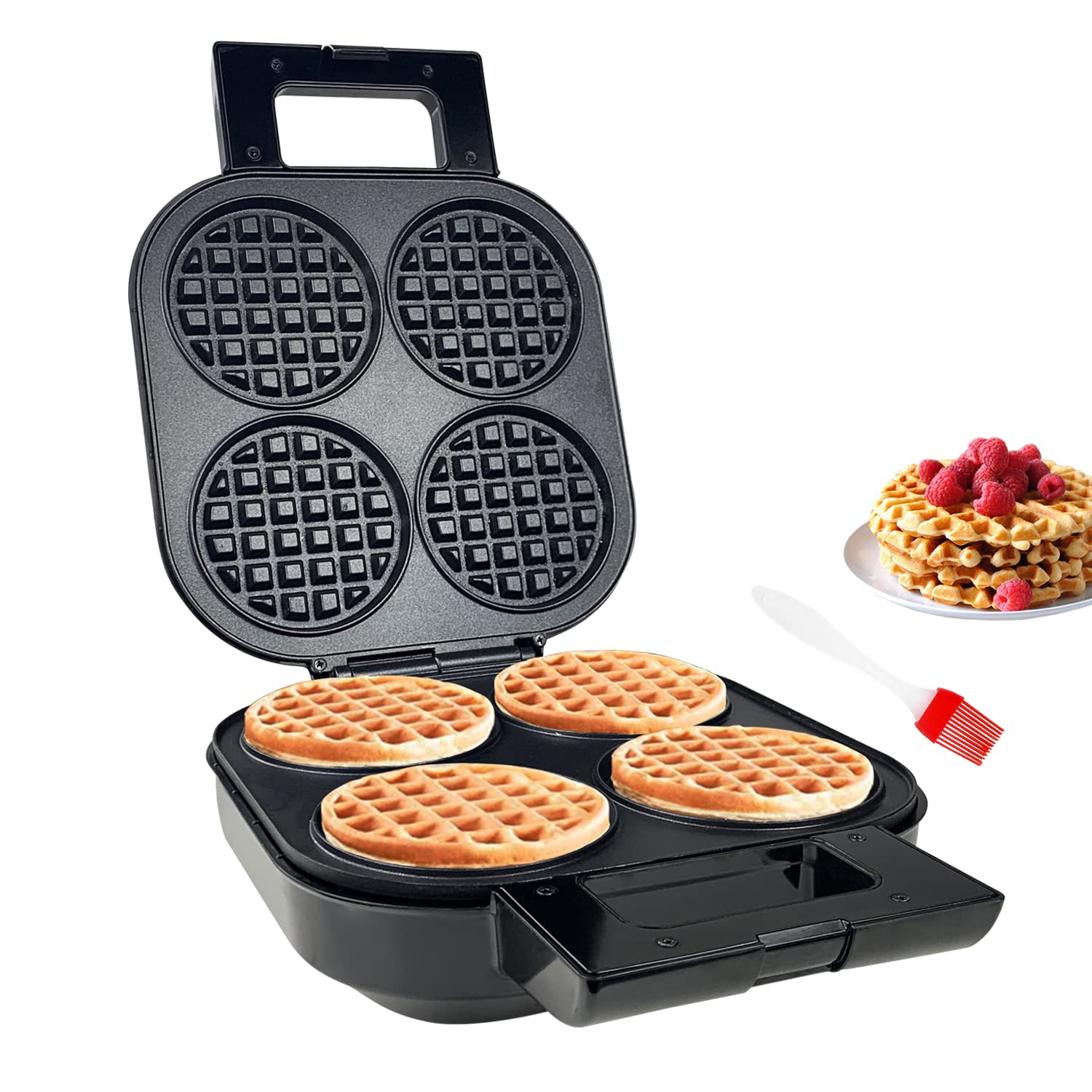 Nonstick Belgian Waffle Maker 1300W - 4 Slice Waffle Iron with Indicator Light for Perfect Breakfast, Brunch & Family Gatherings