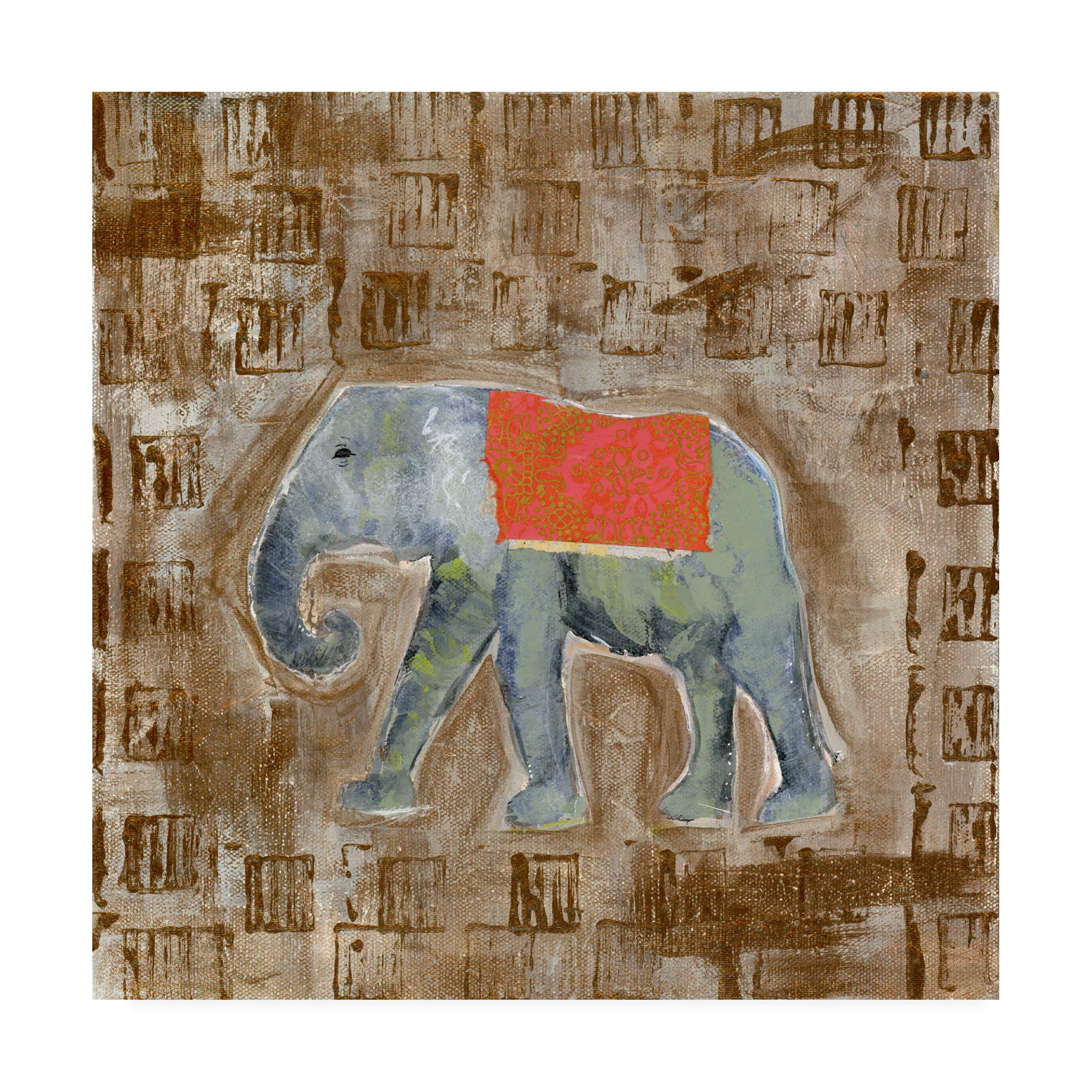 Trademark Fine Art Global Elephant I by Tara Daavettila - 18x18 Inch Canvas Wall Art - Modern Elephant Painting for Living Room, Bedroom & Office Decor