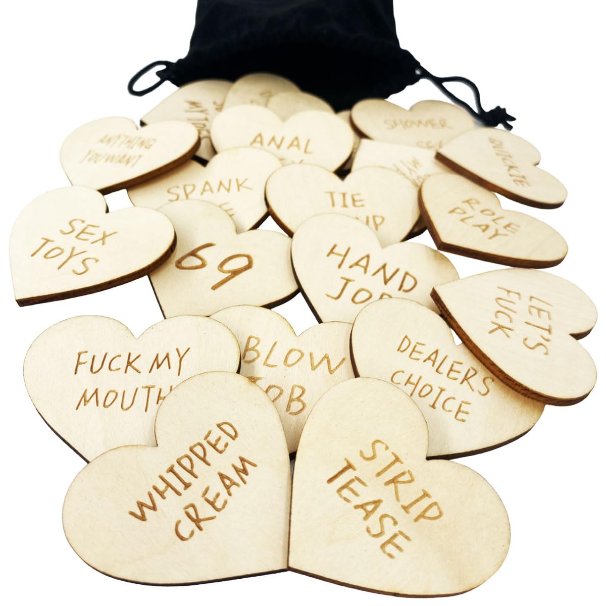 20Pcs Funny Wooden Couples Tokens - Romantic Date Night Game for Anniversaries & Valentine's Day - Heart-Shaped Sex & Relationship Activity Gift Set - Perfect for Couples Games, Wedding Gifts & Intimate Moments