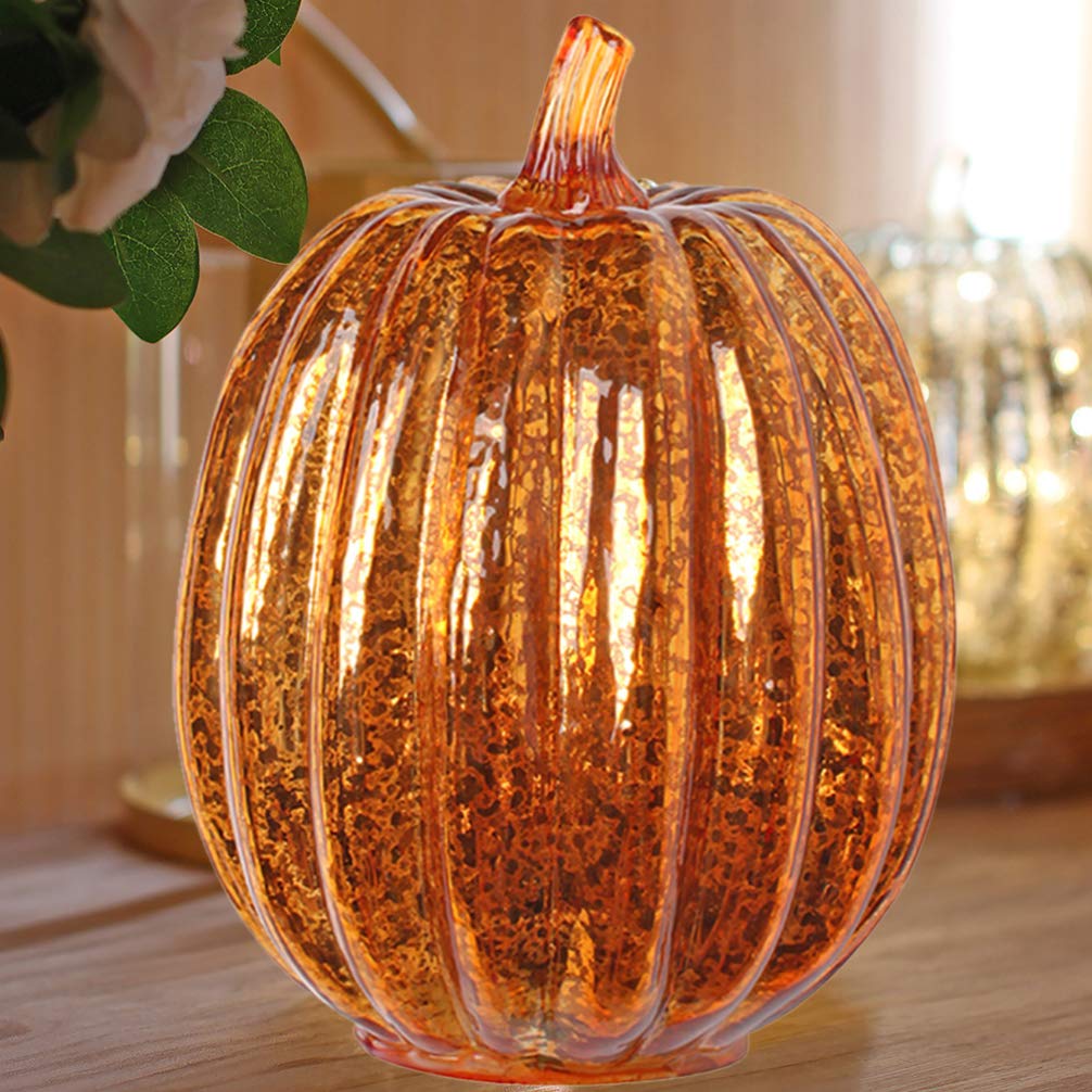 Glass Pumpkin Light - Halloween Decorations for Spooky Party, Haunted House & Fall Home Decor | LED Pumpkin Lantern for Indoor/Outdoor Halloween Party, Thanksgiving & Autumn Table Centerpiece