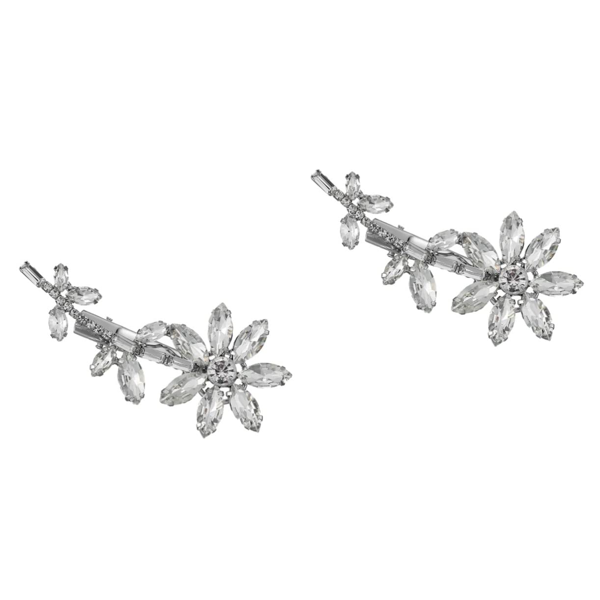 FRCOLOR 2 Pack Crystal Flower Hair Clips for Women - Wedding Bridal Headpiece, Alligator Hair Clips with Side Clips, Metal Hair Barrettes for Special Occasions - Perfect for Weddings, Proms, and Formal Events