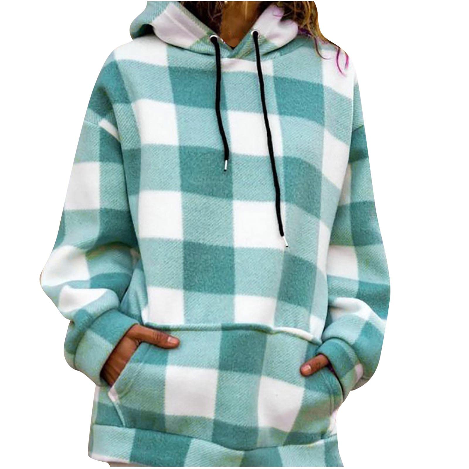 Women's Fall Winter Long Sleeve Plaid Hooded Sweatshirt - Cozy Fleece Lined Casual Hoodie for Women | Perfect for Outdoor Activities, Workouts & Everyday Wear