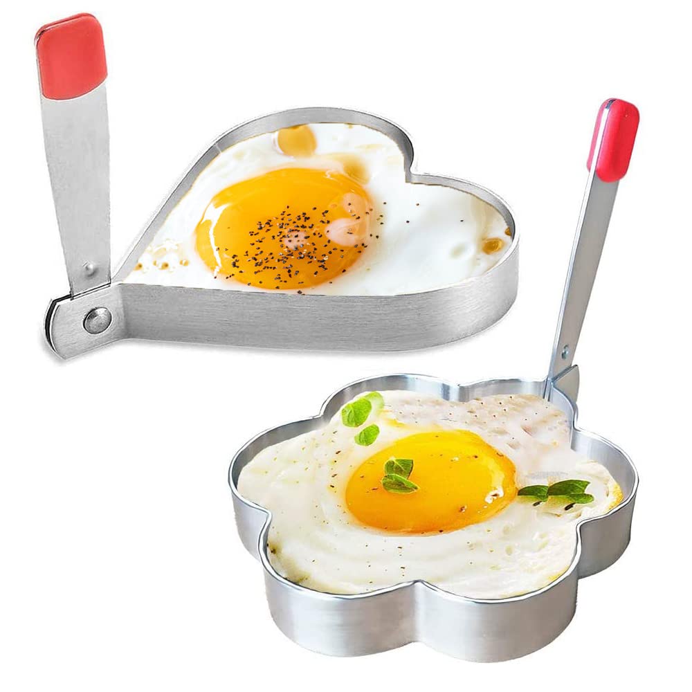 2 Pack Stainless Steel Egg Rings with Heat-Resistant Handle - Non Stick Pancake Mold, Fried Egg Cooking Rings for Perfect Eggs & Pancakes - Ideal for Breakfast, McMuffins, Sandwiches & More