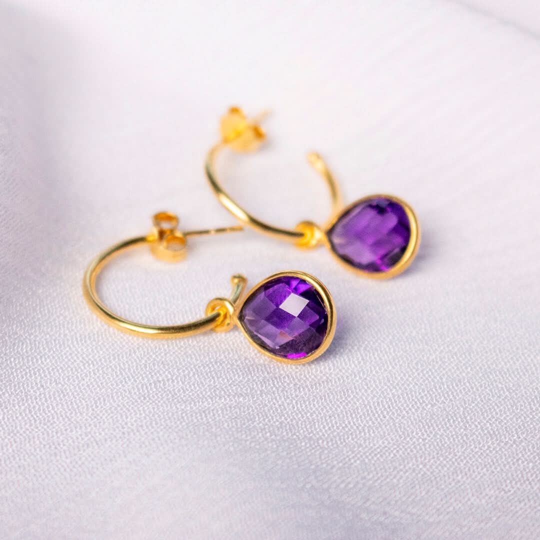 14K Gold Amethyst Hoop Earrings for Women - February Birthstone Jewelry - Perfect for Valentine's Day Gifts & Special Occasions