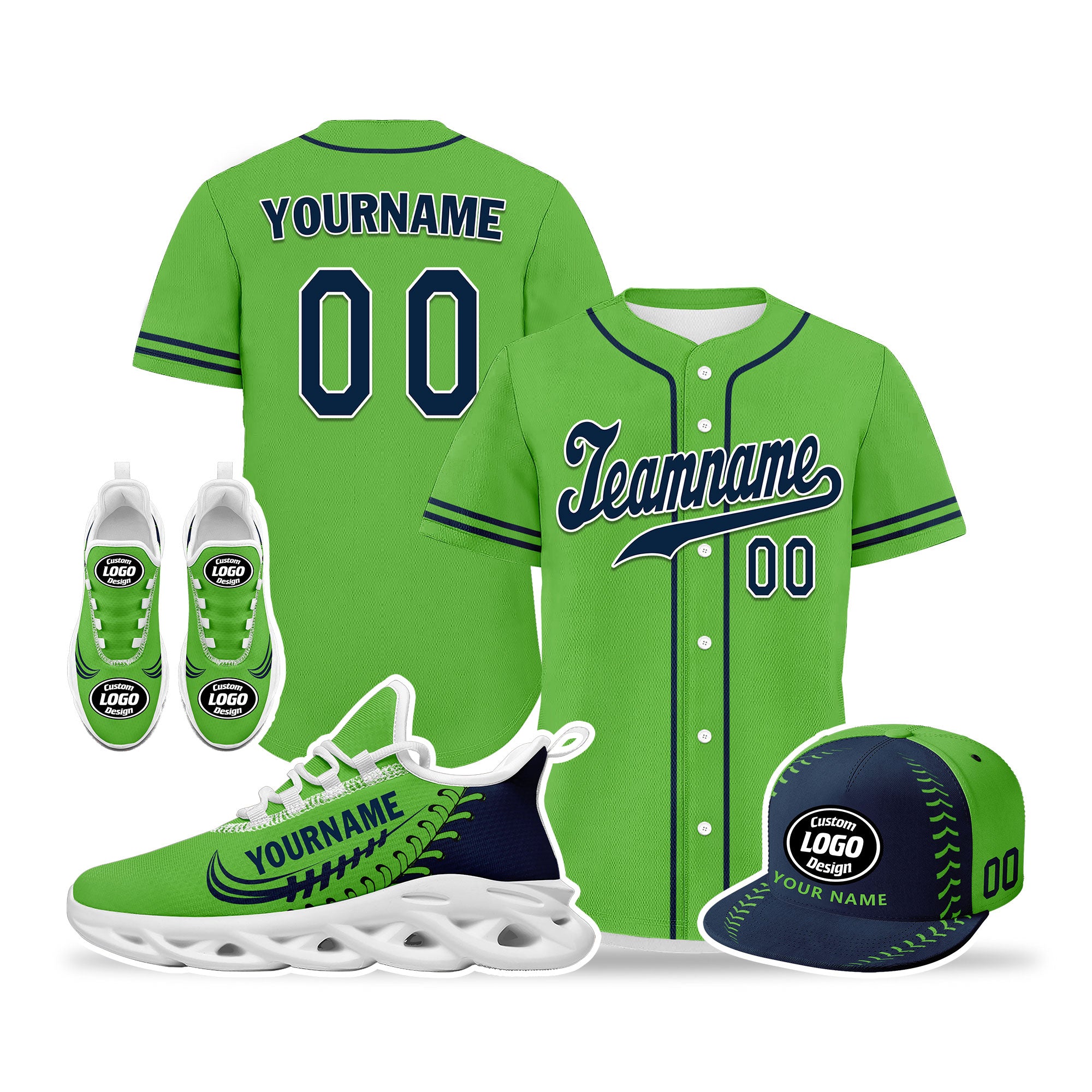 Custom Green MaxSoul Jersey, Shoes & Hat Combo - Personalized Sports Outfit for Basketball, Football & Fan Gear - Perfect for Games, Training & Team Spirit