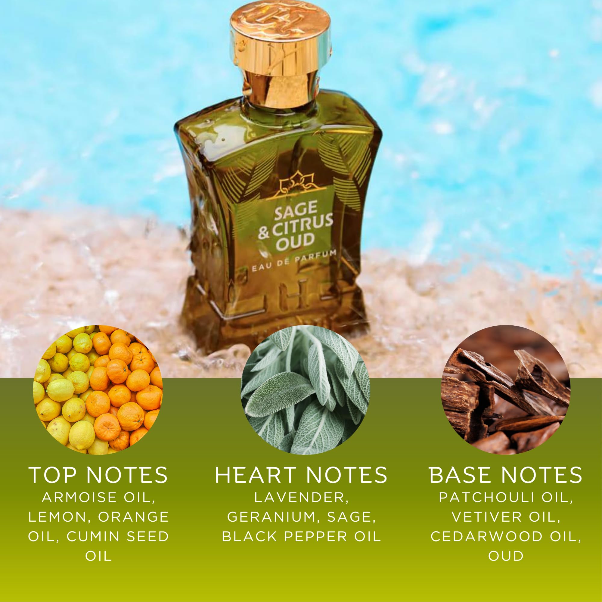 Premium Sage & Citrus Oud Arabian Cologne for Men - Fresh Woody Citrus Perfume with Sage, Oud & Patchouli - Long Lasting Eau de Parfum with Exotic Notes - Perfect for Daily Wear, Office & Special Occasions