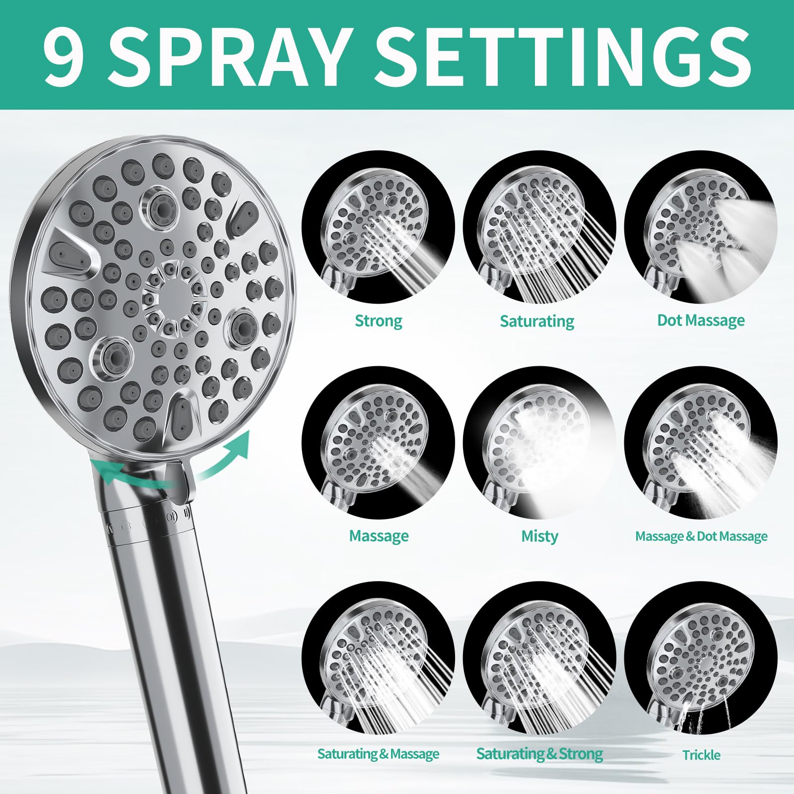 HEROBAI High Pressure Rainfall Shower Head with Handheld Spray Combo - Dual Filtered Shower System with Adjustable Arm & 6ft Hose (Chrome) for Spa-Like Bathroom Relaxation & Water Saving