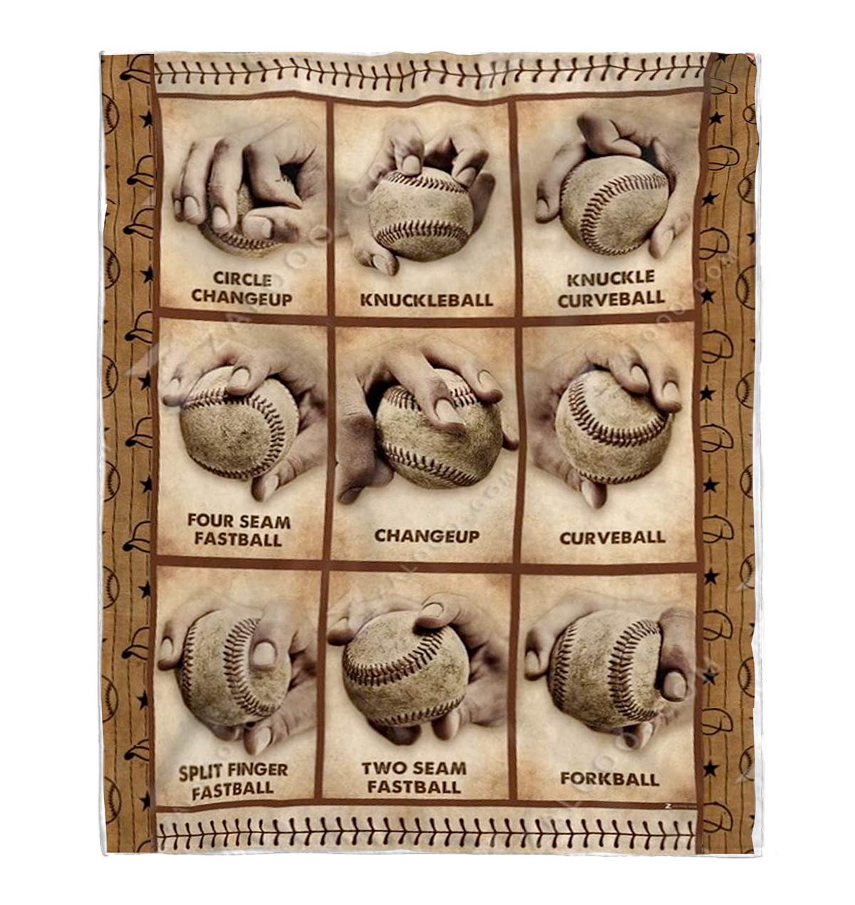 Premium Softball & Baseball Pitching Grips Fleece Blanket - Ultra Soft Plush Cozy Throw for Players & Fans - Perfect for Game Day, Lounging & Home Decor (White)