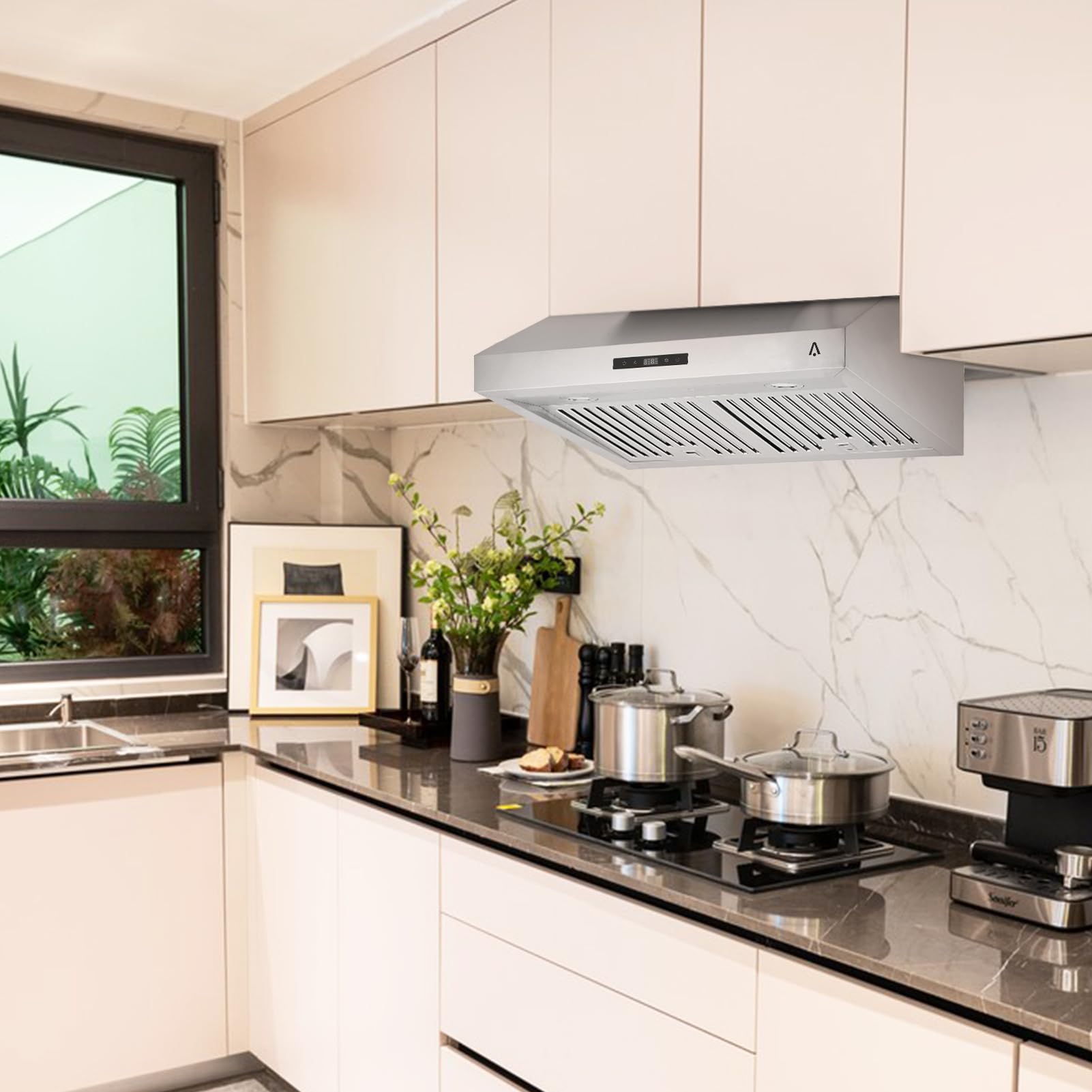 GARVEE 30 Inch Stainless Steel Under Cabinet Range Hood - 3 Speed Touch Control, 400 CFM Powerful Ventilation for Kitchen - Silver | Perfect for Modern Home Cooking & Smoke Removal