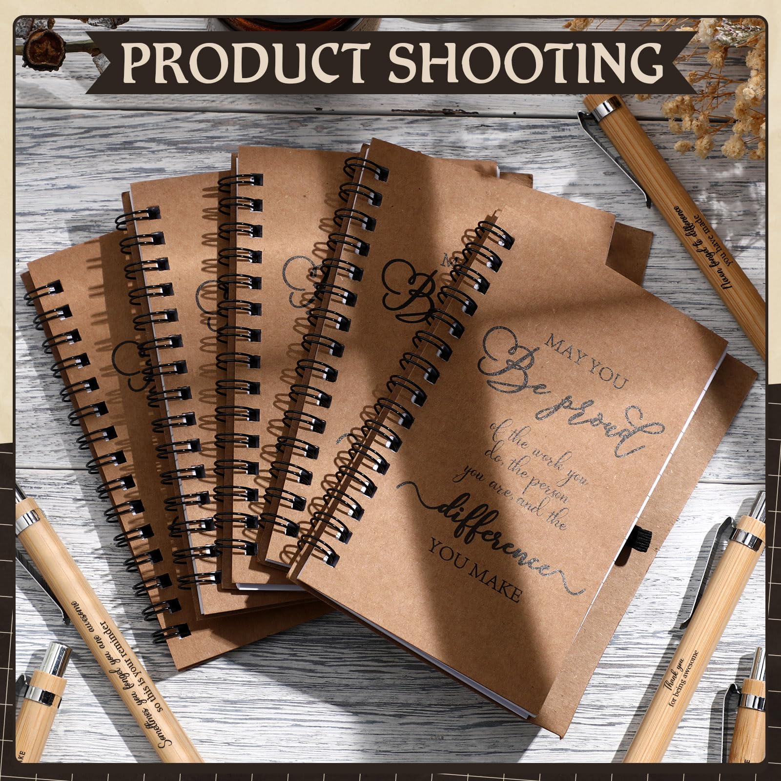 50 Pack Thank You Christmas Notebooks & Bamboo Pens - Motivational Kraft Spiral Notepads for Employee Appreciation, Coworker Gifts, Office & Teacher Thank You Presents - Perfect for Holiday Gifting, Workplace Motivation & Daily Journaling