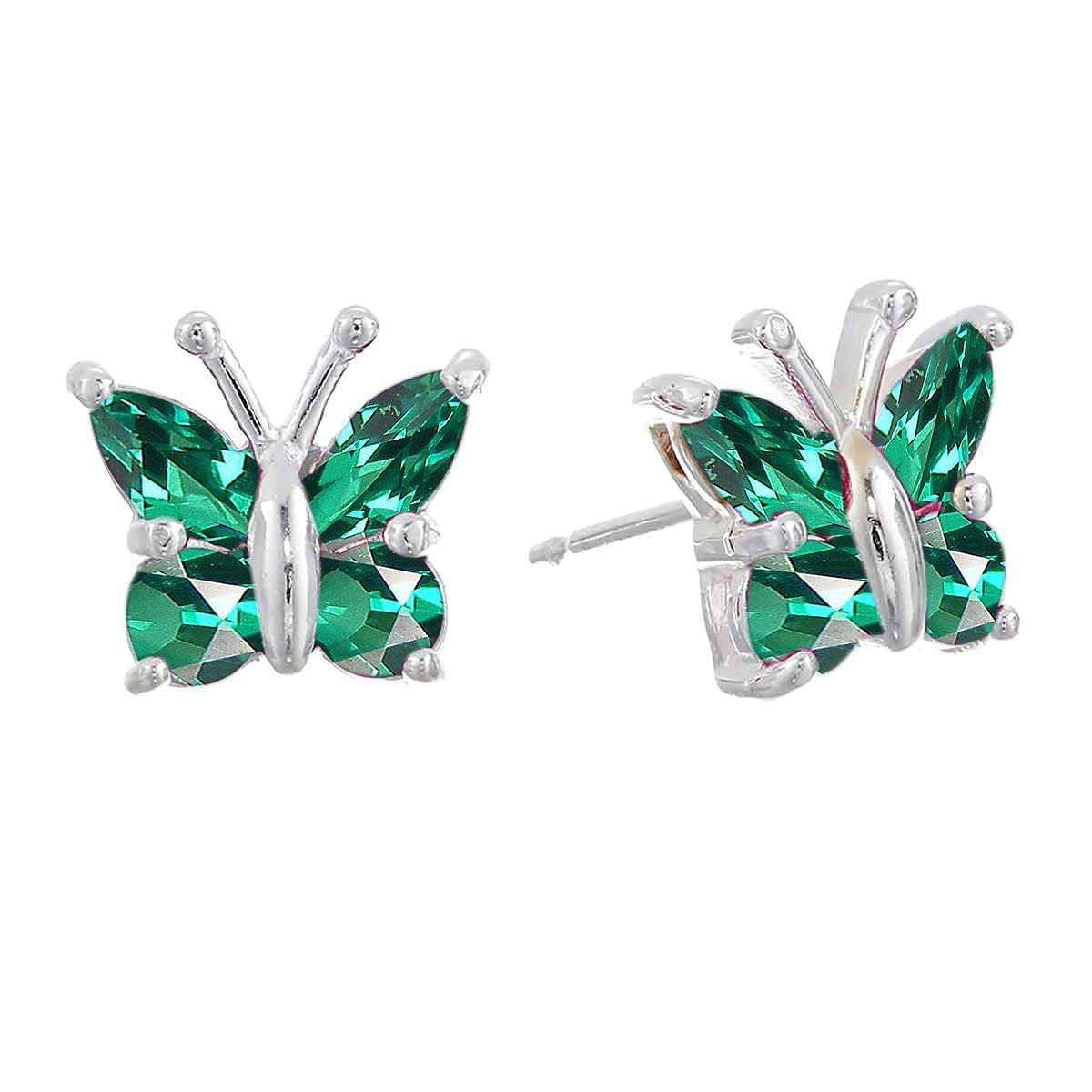 925 Sterling Silver Butterfly Stud Earrings with Gemstones - Hypoallergenic Screw Back Earrings for Women | Birthstone Jewelry, Chakra Healing & Everyday Wear