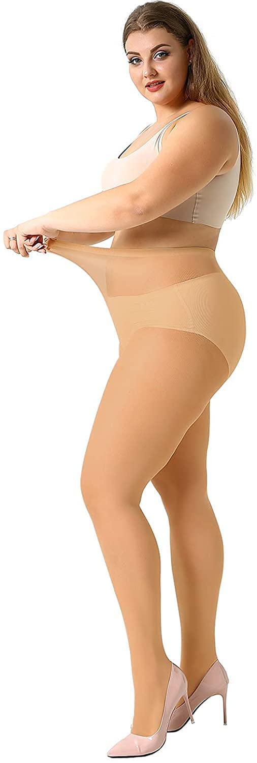 Plus Size Sheer Tights 20 Denier - 4 Pairs Black Tights for Women XL-XXXXL | Summer Comfort