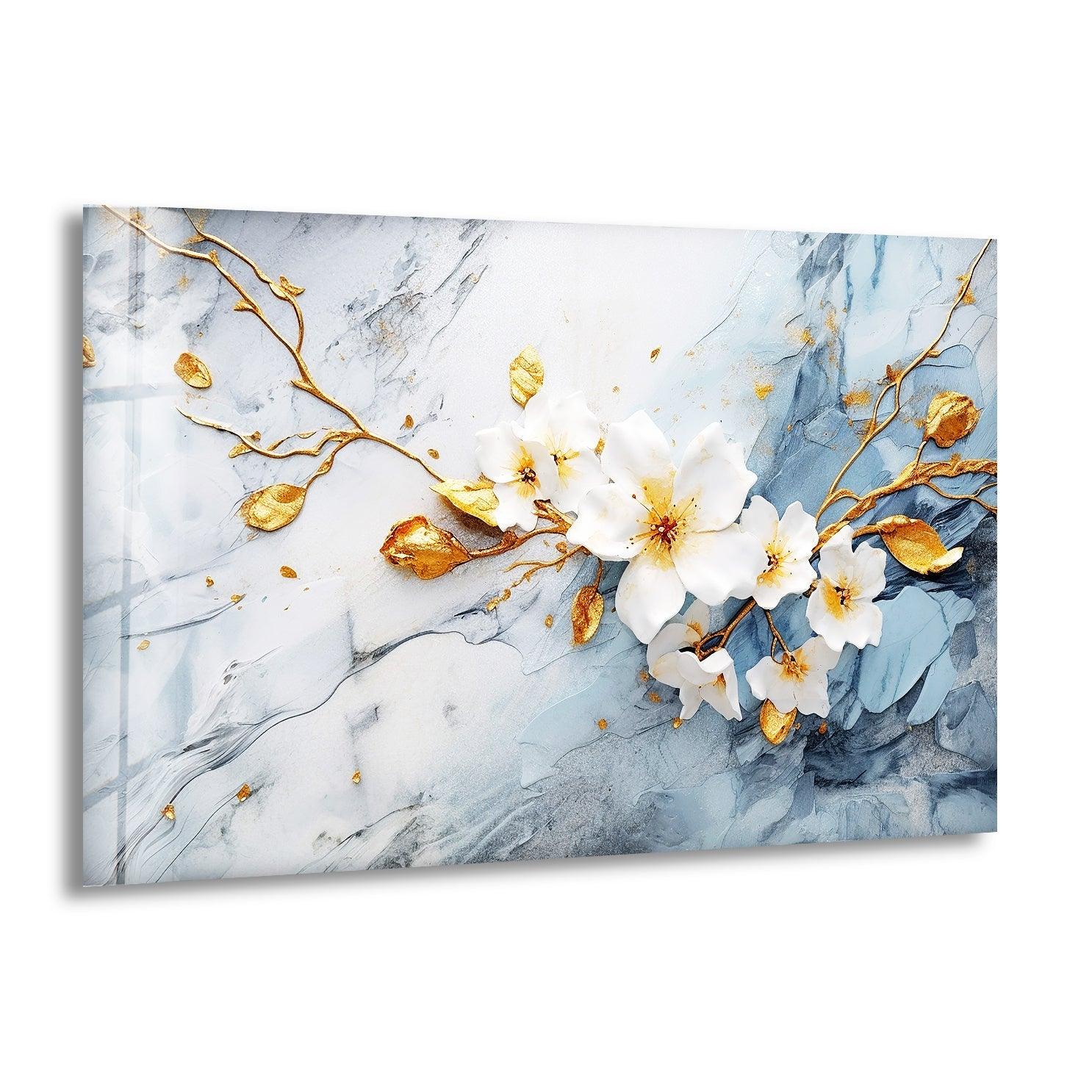Alcohol Ink White Flower Glass Wall Art - Handmade Modern Home Decor for Living Room, Bedroom & Office - Unique Gift Idea