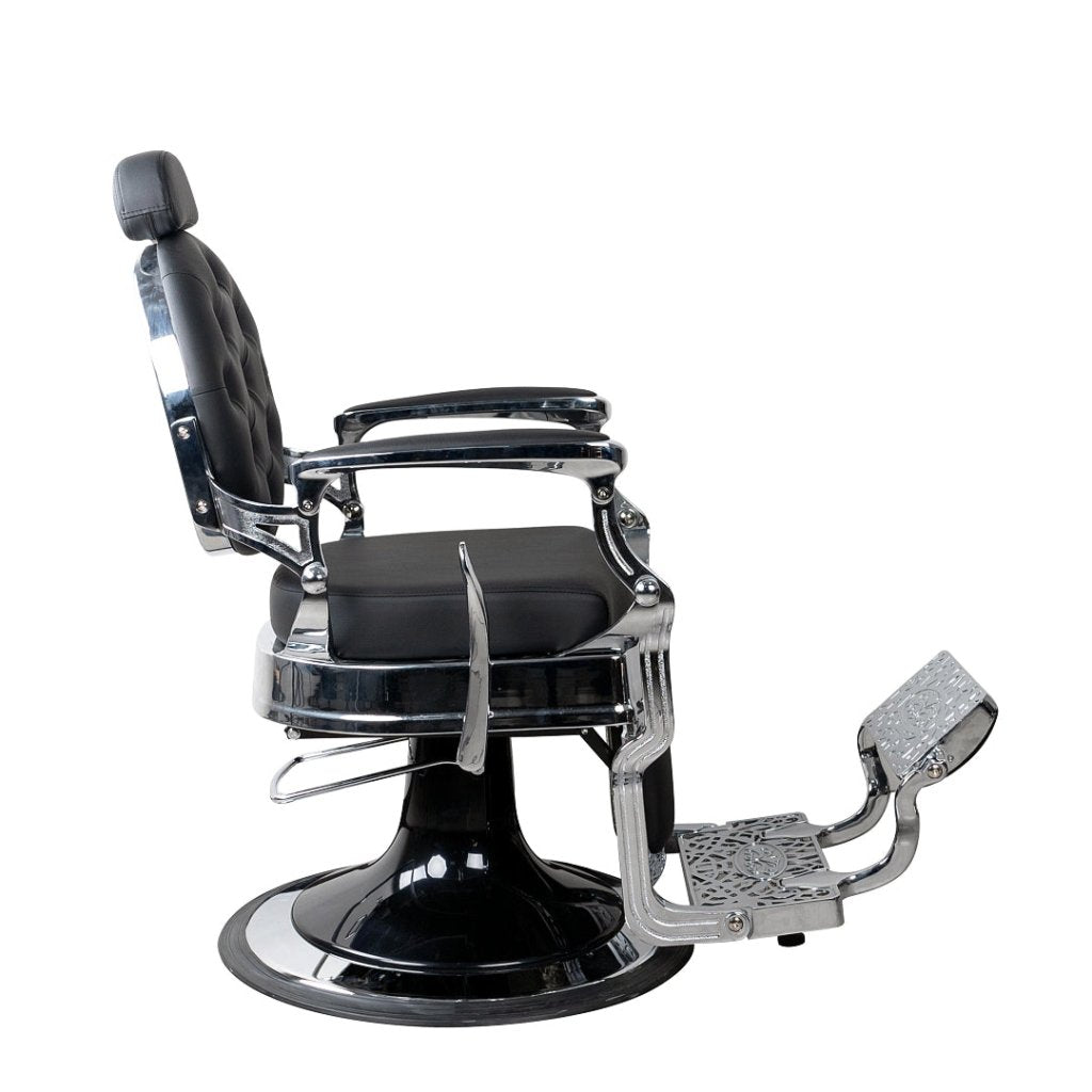 Greenlife Titan Antique Barber Chair - Heavy Duty Luxury Salon Chair with Black & Silver Button Backrest | Perfect for Professional Hair Salons, Barber Shops & Home Grooming Stations