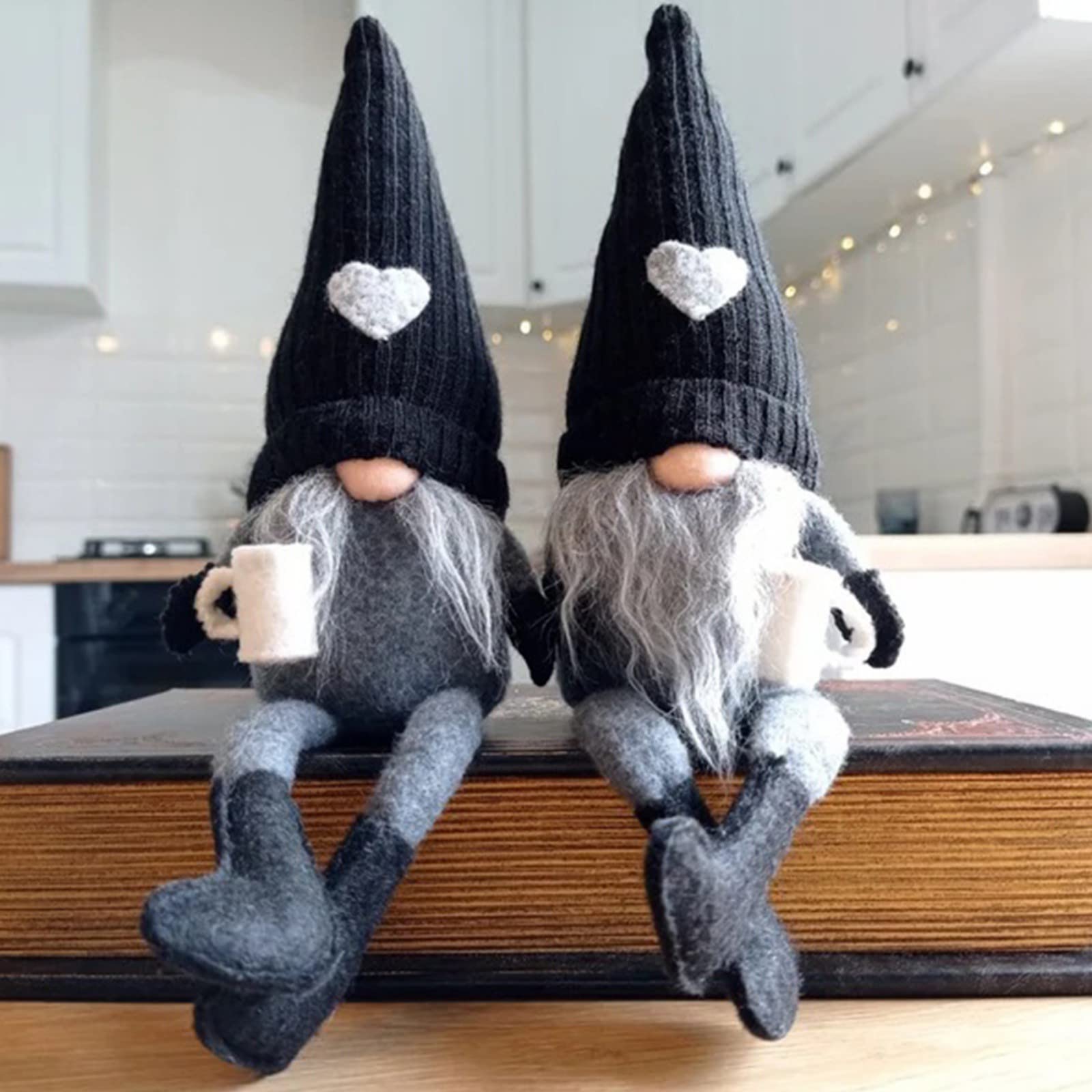 2Pcs Coffee Gnomes Plush Decor - Handmade Swedish Tomte Gnome Elf Dwarf Collectible Figurines for Coffee Table, Coffee Bar & Farmhouse Decor | Perfect for Home, Office & Christmas Gift Giving