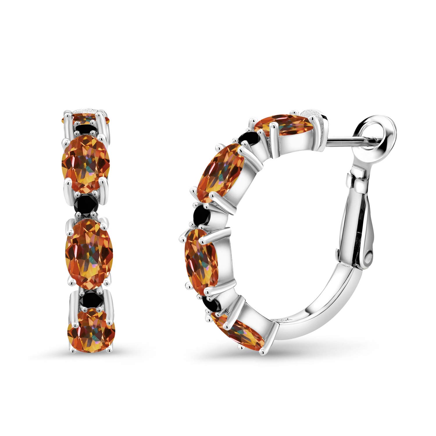 4.20 Ct Oval Mystic Topaz & Black Diamond 925 Sterling Silver Hoop Earrings for Women | Elegant Gift for Birthday, Anniversary & Special Occasions | Gem Stone King