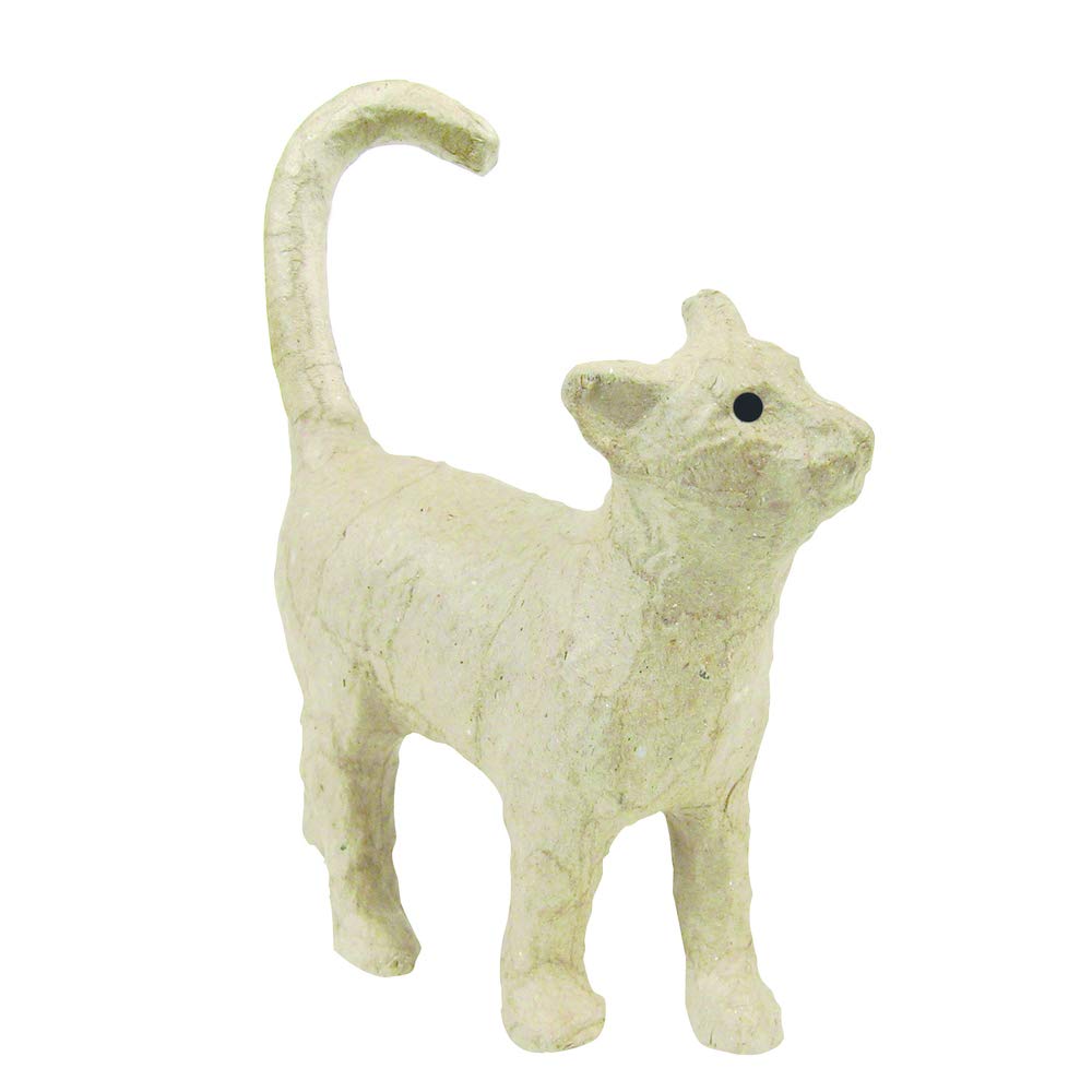 Handmade Small Cat Papier Mâché Decorative Object - 11 x 3.5 x 12cm - Perfect for DIY Crafts, Home Decor & Gift Giving - Includes Decorative Papers, PaperPatch Glue, Glitter & Paints