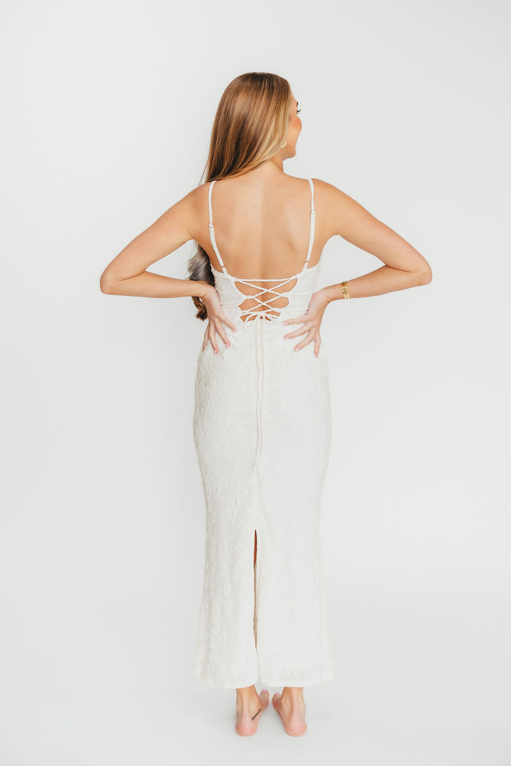 Amira Ruched Bustier Lace Up Back Maxi Dress in Ivory - Elegant Formal Gown for Weddings, Prom & Evening Events