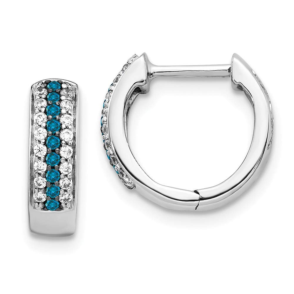 14K White Gold Blue and White Diamond Hinged Hoop Earrings for Women | Luxury Jewelry Gift for Anniversary, Birthday & Special Occasions | Elegant Everyday Wear & Evening Events