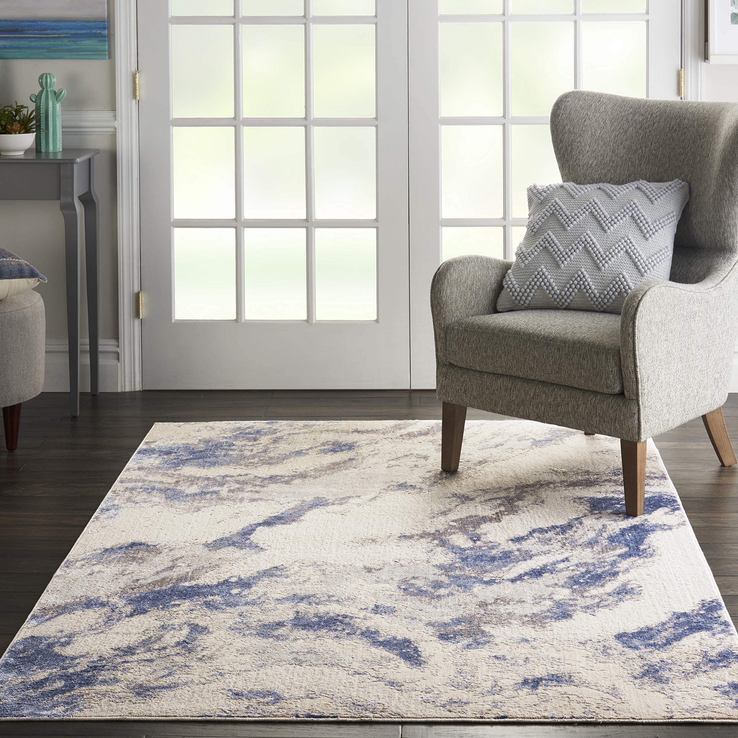 Nourison Sleek Textures Modern Blue Ivory Grey 5'3