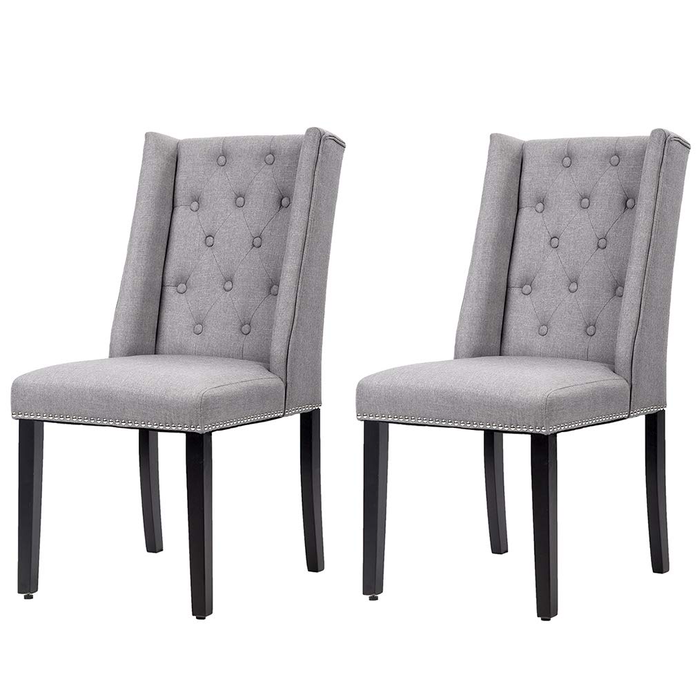 Modern FDW Dining Chairs Set of 2 - Mid Century Upholstered Parsons Kitchen Chairs for Restaurant & Home, Grey - Perfect for Dining Room, Living Room & Small Spaces