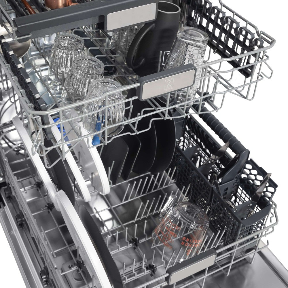 ZLINE 24 Inch Monument Series 3rd Rack Top Touch Control Dishwasher with Red Gloss Panel - Ultra Quiet 45dBa (DWMT RG 24) | Perfect for Modern Kitchens, Small Spaces & Energy-Efficient Homes