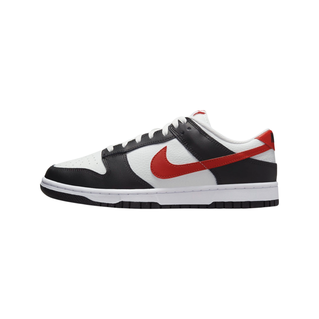 Nike Dunk Low Retro Men's Sneakers - Black & White Panda Colorway with Red Swoosh | Casual Streetwear Shoes for Everyday Wear & Sneaker Collection