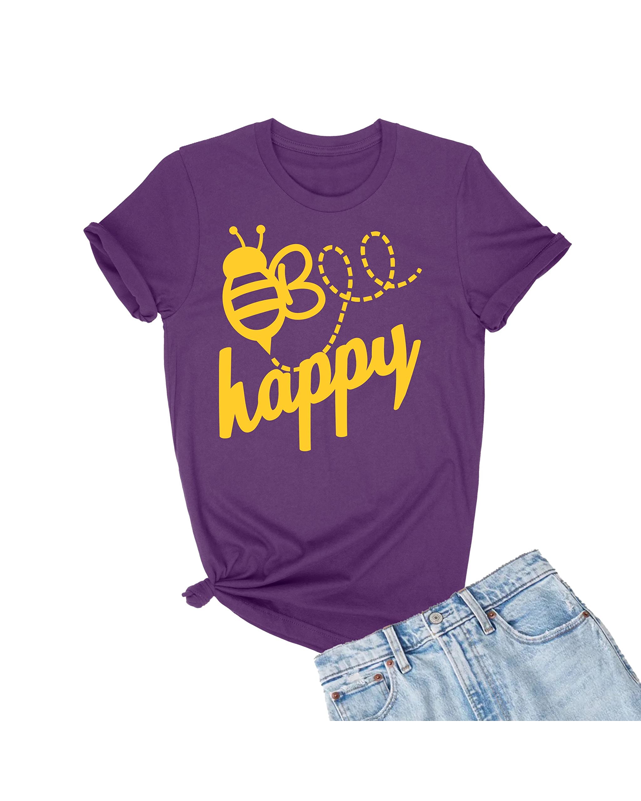 Go All Out Adult Bee Happy T-Shirt - Funny Cute Bee Graphic Tee for Men & Women - Perfect for Beekeepers, Gardeners, and Nature Lovers